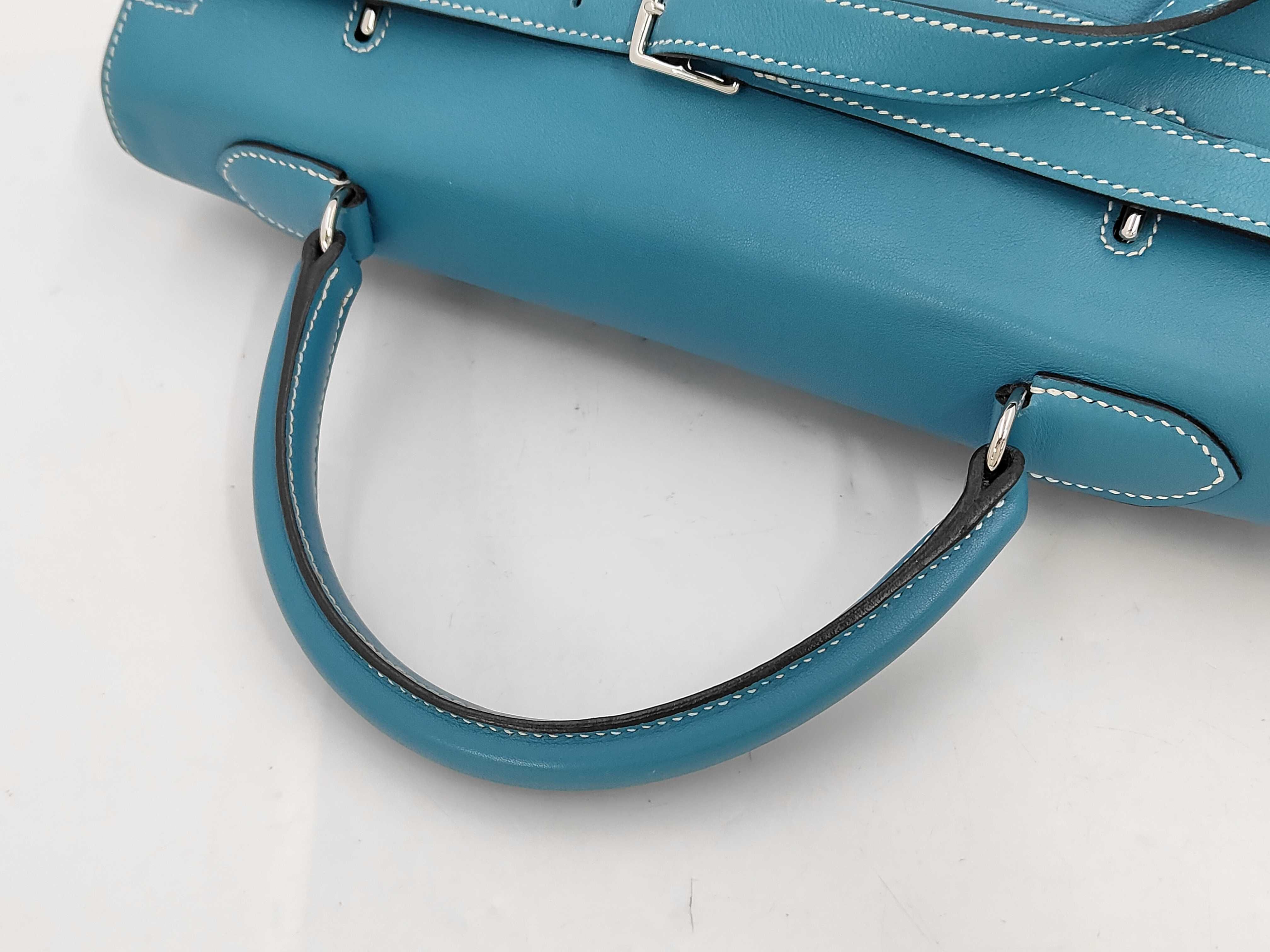 Kelly Flat 35, Veau Swift leather, Turquoise, Stainless Steel, K stamp, Handbag — view 3