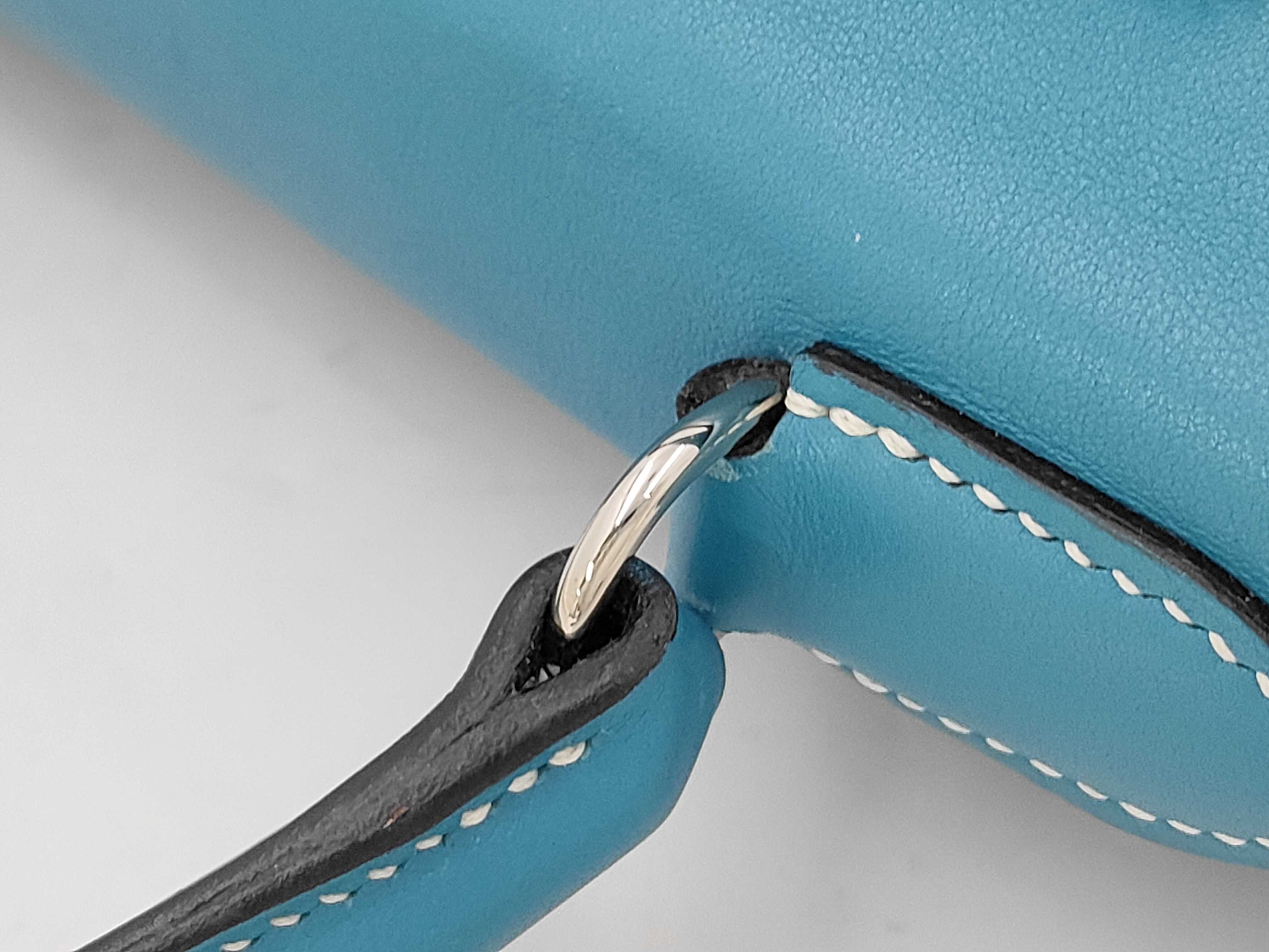 Kelly Flat 35, Veau Swift leather, Turquoise, Stainless Steel, K stamp, Handbag — view 5