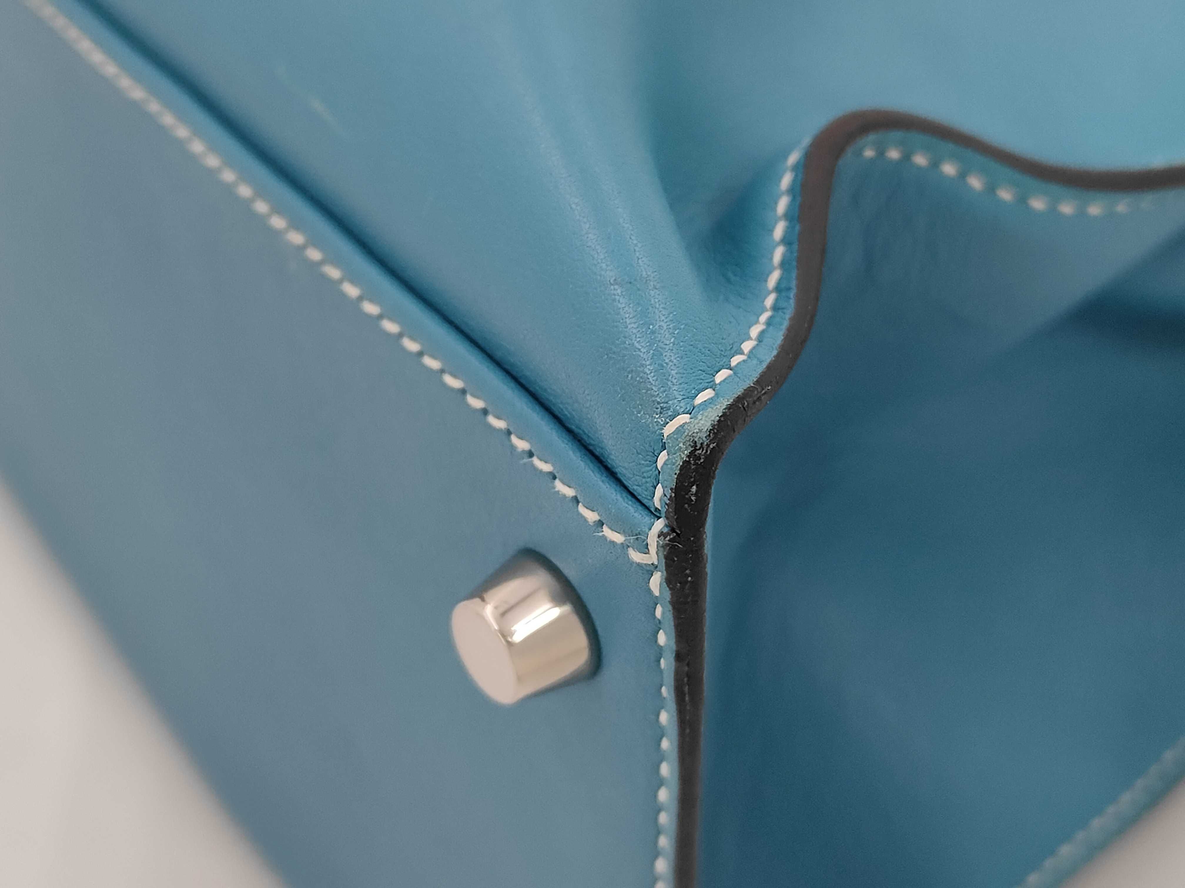 Kelly Flat 35, Veau Swift leather, Turquoise, Stainless Steel, K stamp, Handbag — view 7