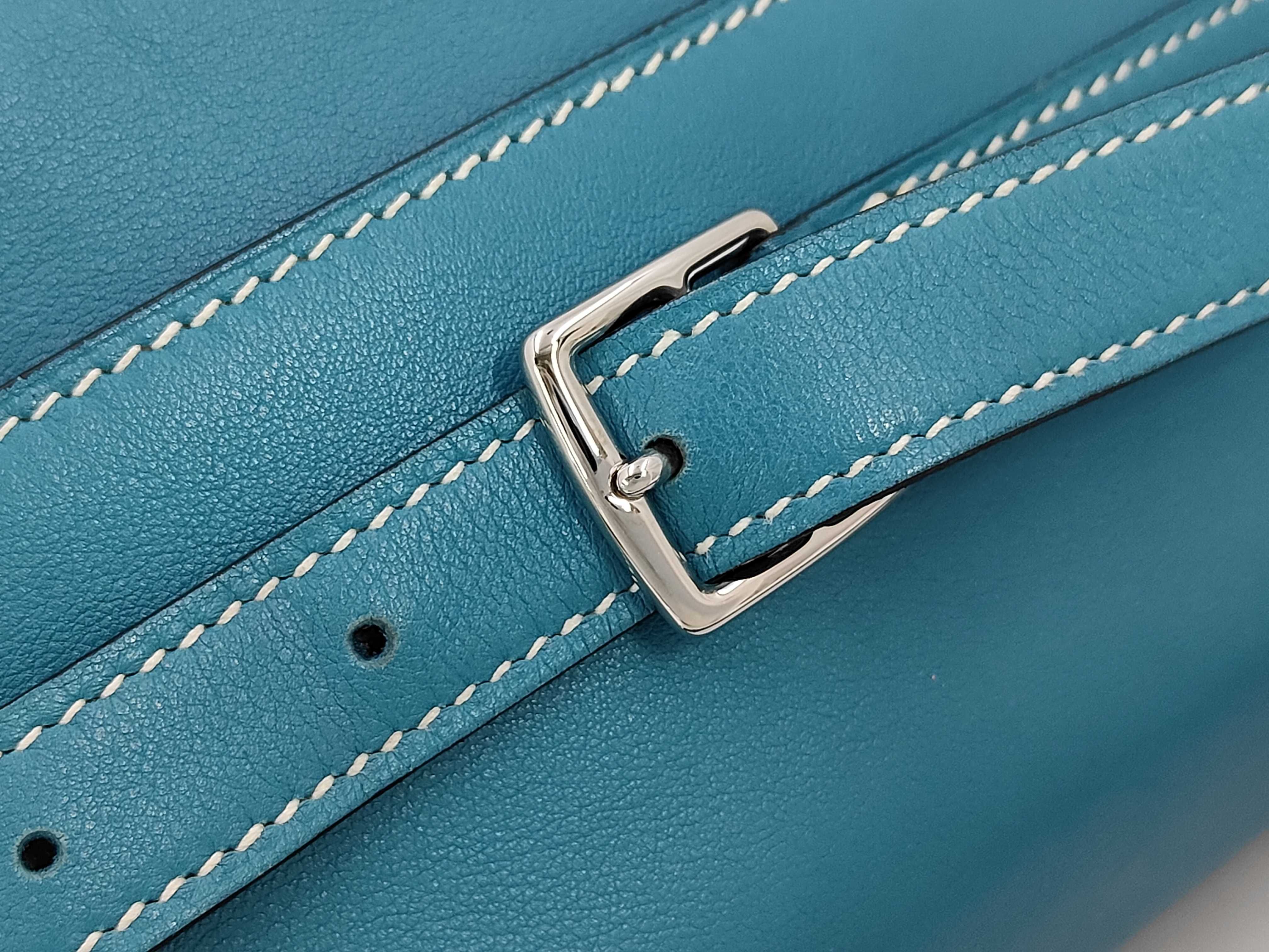 Kelly Flat 35, Veau Swift leather, Turquoise, Stainless Steel, K stamp, Handbag — view 8