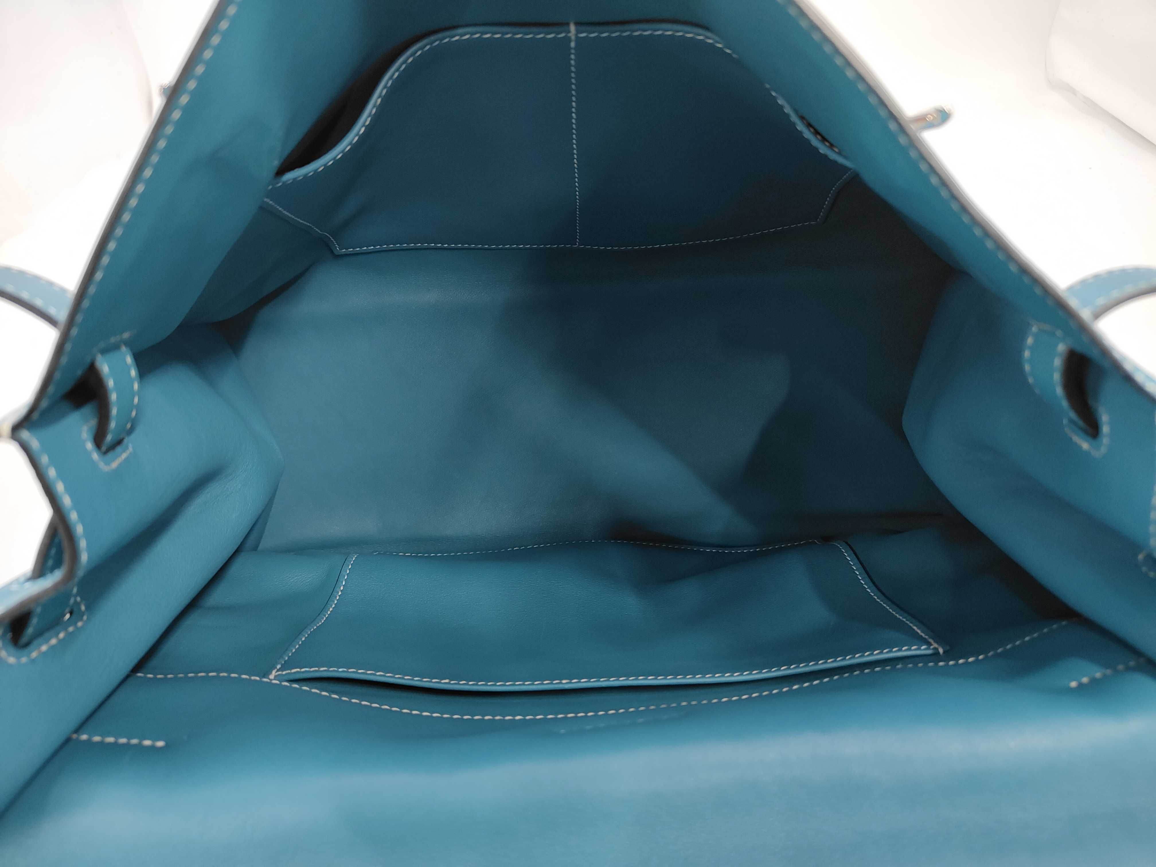 Kelly Flat 35, Veau Swift leather, Turquoise, Stainless Steel, K stamp, Handbag — view 9
