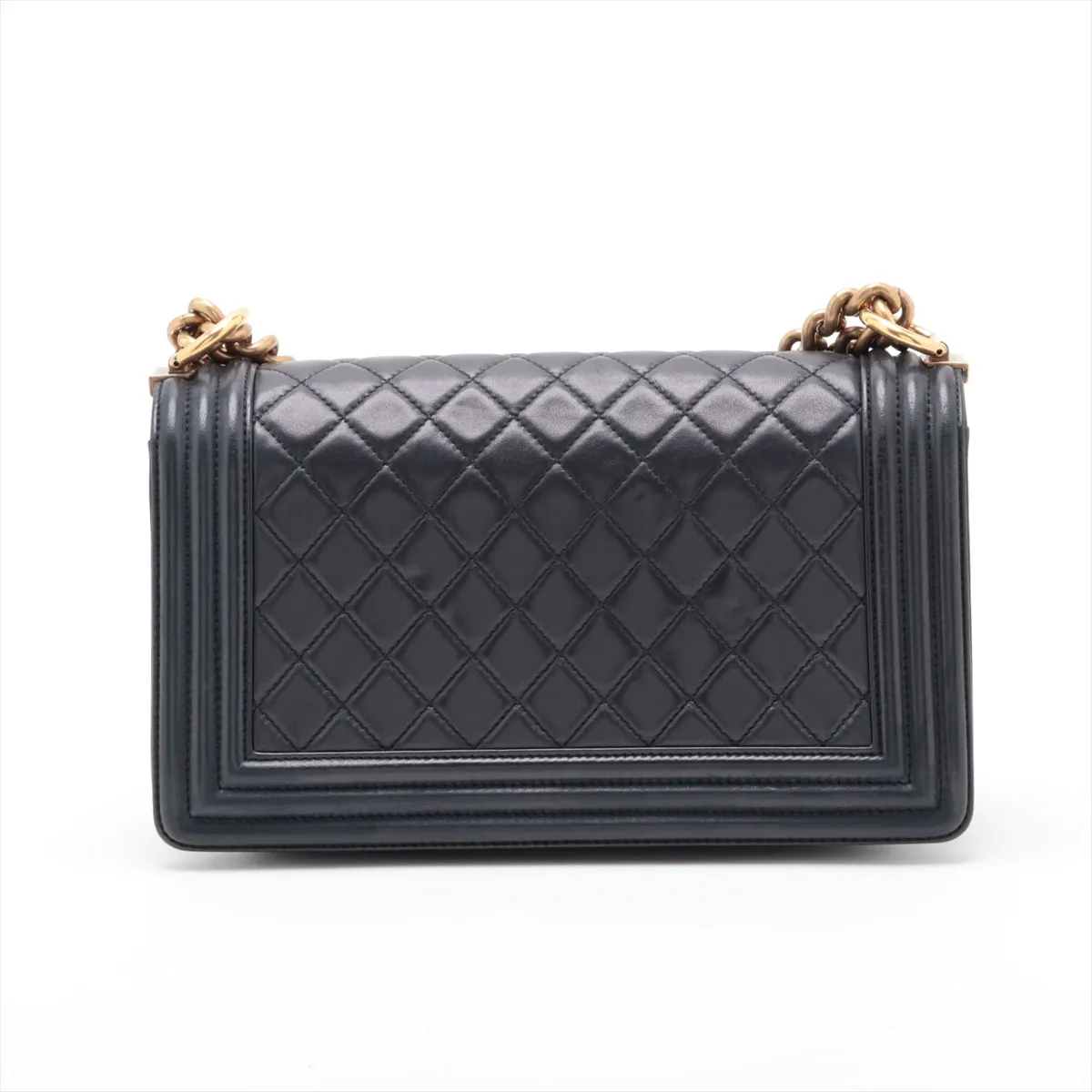 Boy Chanel 25 Lambskin Chain Shoulder Bag, Navy, Gold Hardware, 19851357, Serial Number 19-series, A67086 — view 2