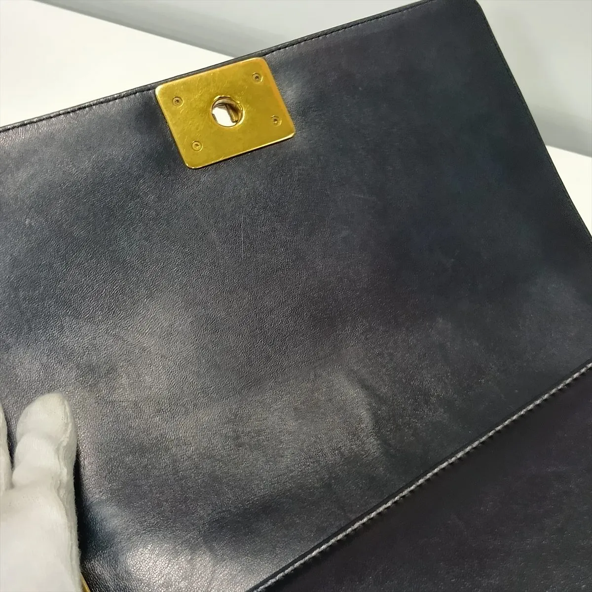 Boy Chanel 25 Lambskin Chain Shoulder Bag, Navy, Gold Hardware, 19851357, Serial Number 19-series, A67086 — view 13