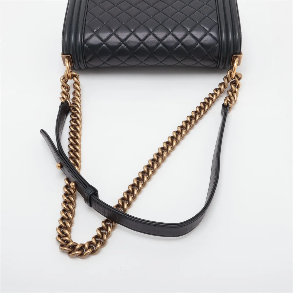 Boy Chanel 25 Lambskin Chain Shoulder Bag, Navy, Gold Hardware, 19851357, Serial Number 19-series, A67086 — view 5