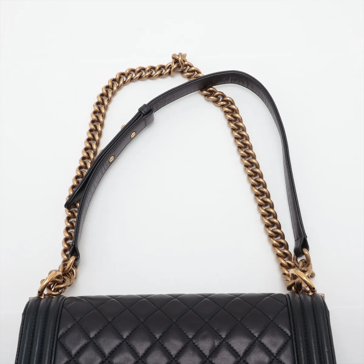Boy Chanel 25 Lambskin Chain Shoulder Bag, Navy, Gold Hardware, 19851357, Serial Number 19-series, A67086 — view 6