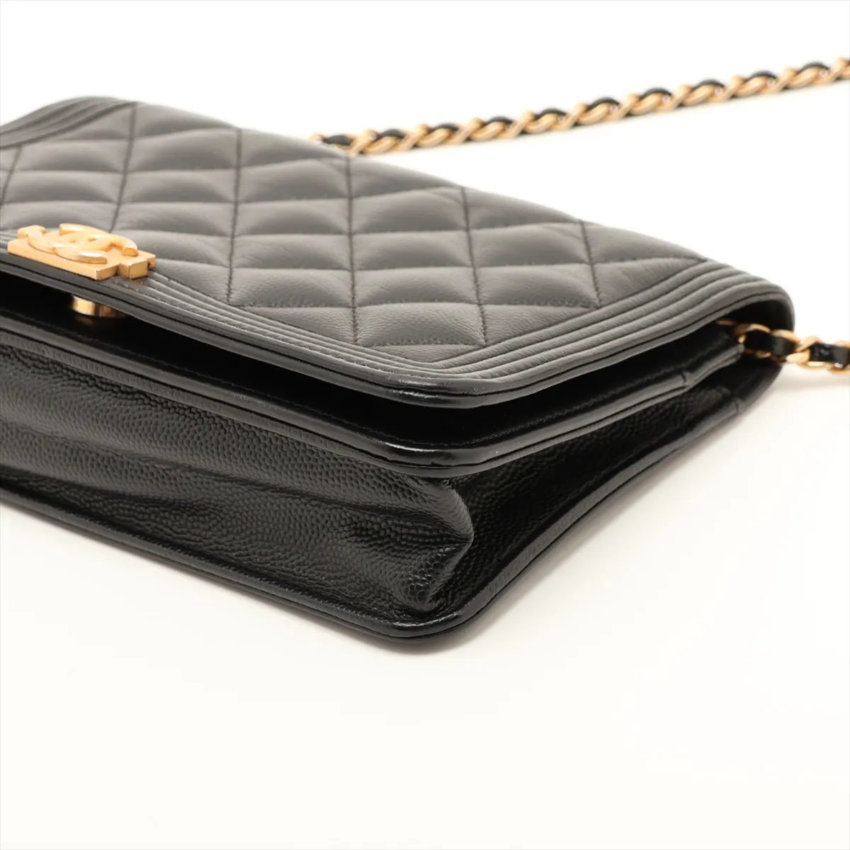 Boy Chanel Caviar Skin Chain Wallet, Black with Gold Hardware, 25317287, Serial Number — view 3