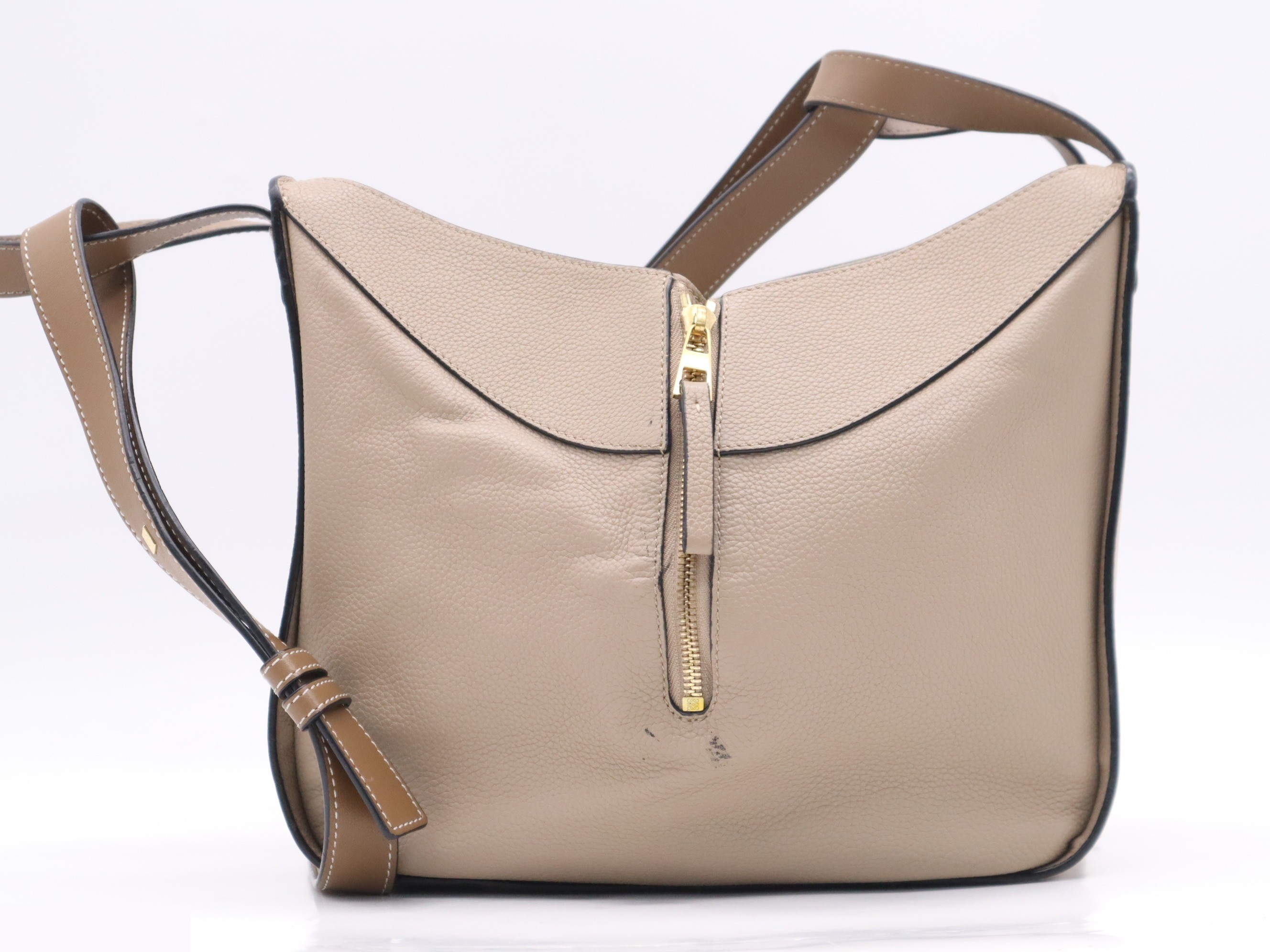 Leather Hammock Small 2-Way Handbag, Beige/Brown — view 2