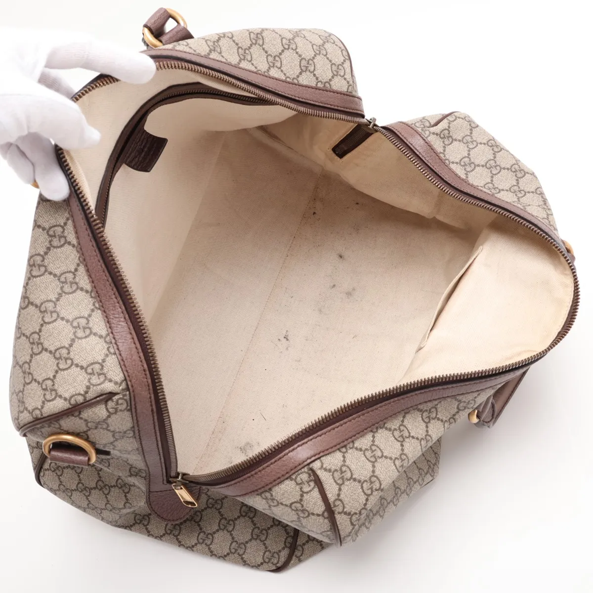 GG Supreme Ophidia PVC x Leather 2-Way Boston Bag, Beige, 547953 — view 8