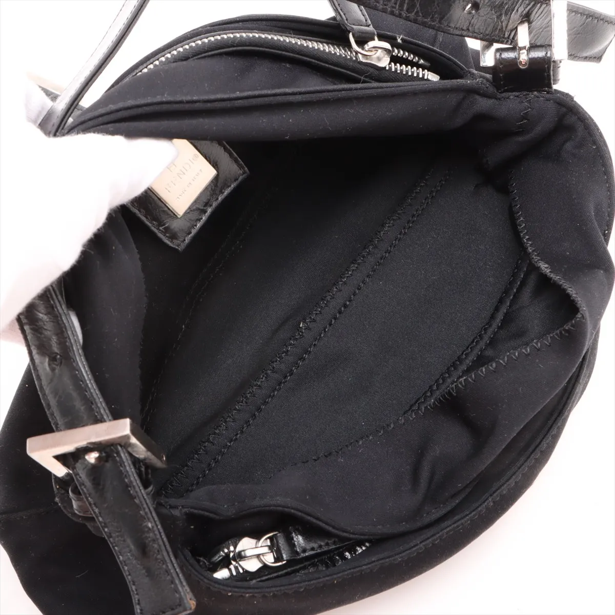 Mamma Bucket 26727 Cotton Jersey x Leather Shoulder Bag, Black — view 7