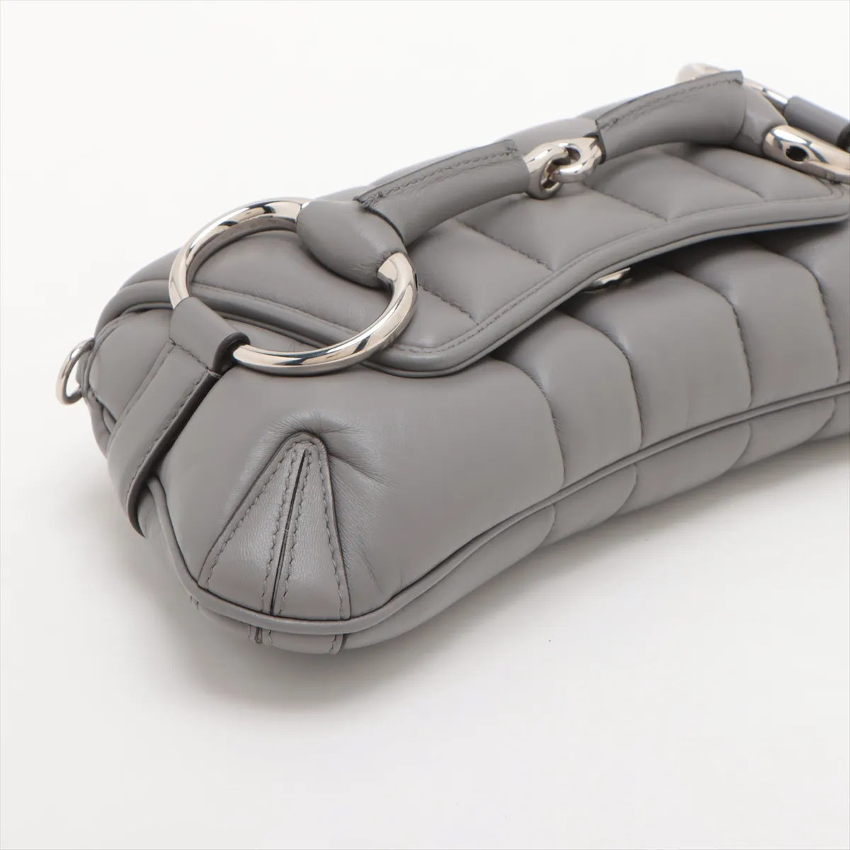 Horsebit Leather 2-Way Shoulder Bag, Gray, 764339 — view 4