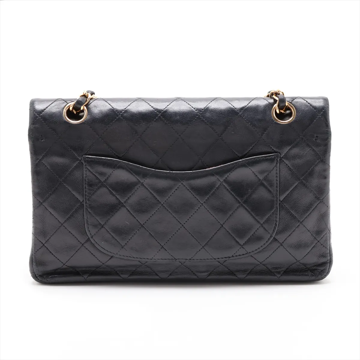 Matelassé 25 Lambskin Double Flap Double Chain Bag, Black with Gold Hardware, A01112 — view 2