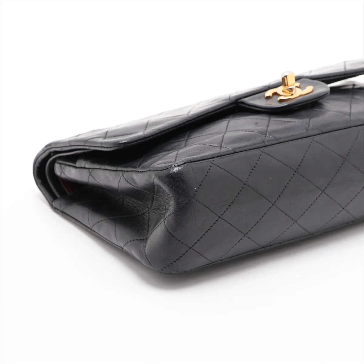 Matelassé 25 Lambskin Double Flap Double Chain Bag, Black with Gold Hardware, A01112 — view 4