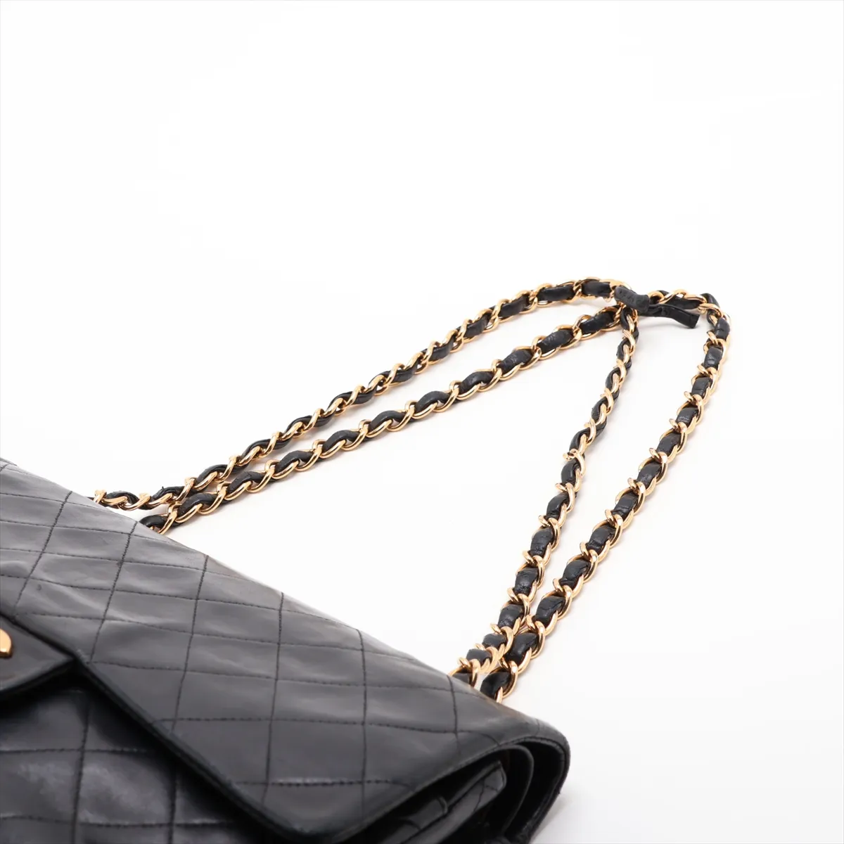 Matelassé 25 Lambskin Double Flap Double Chain Bag, Black with Gold Hardware, A01112 — view 5