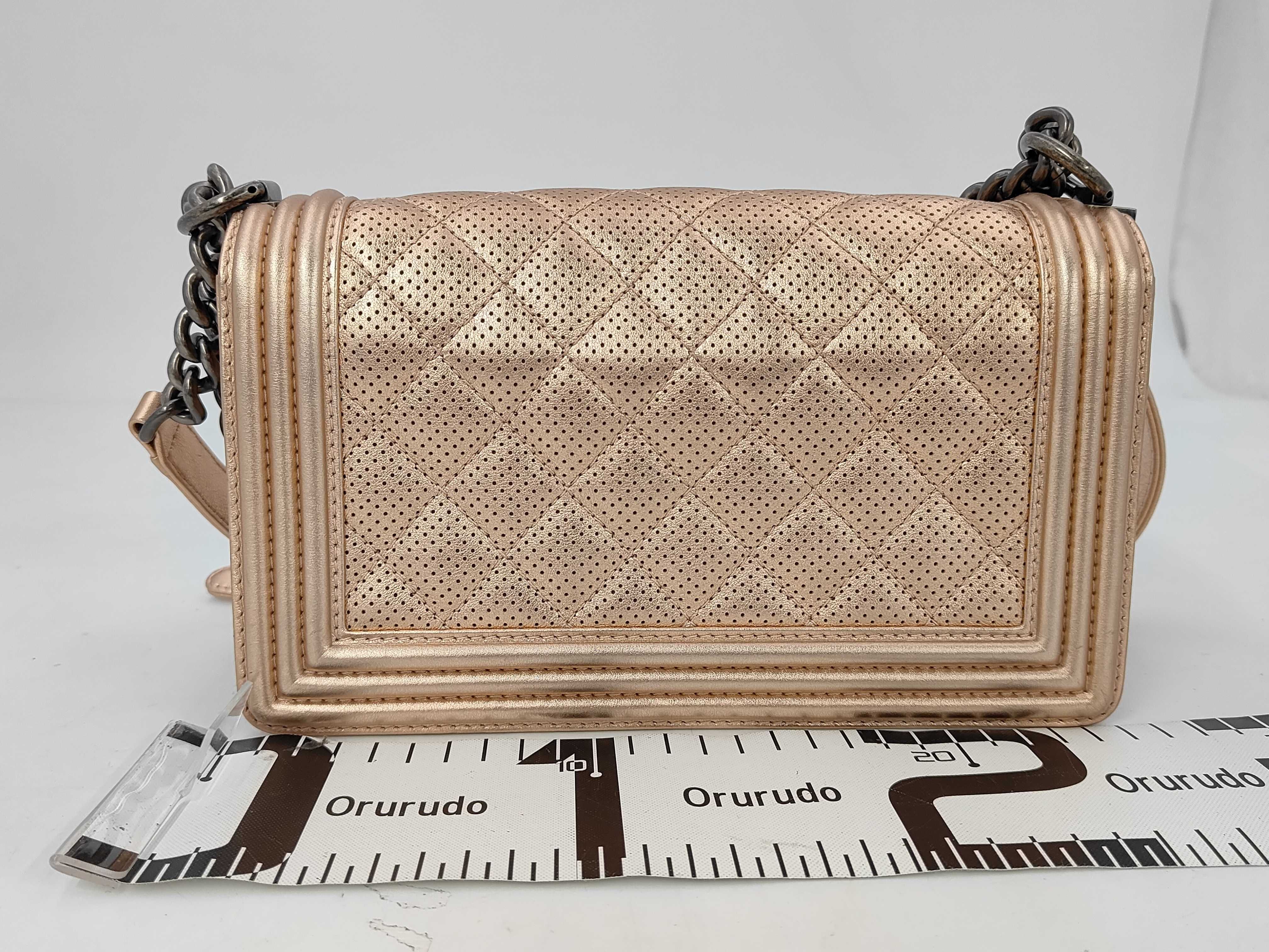 Boy Chanel Matelassé Chain Shoulder Bag, Perforated, Pink Gold — view 2