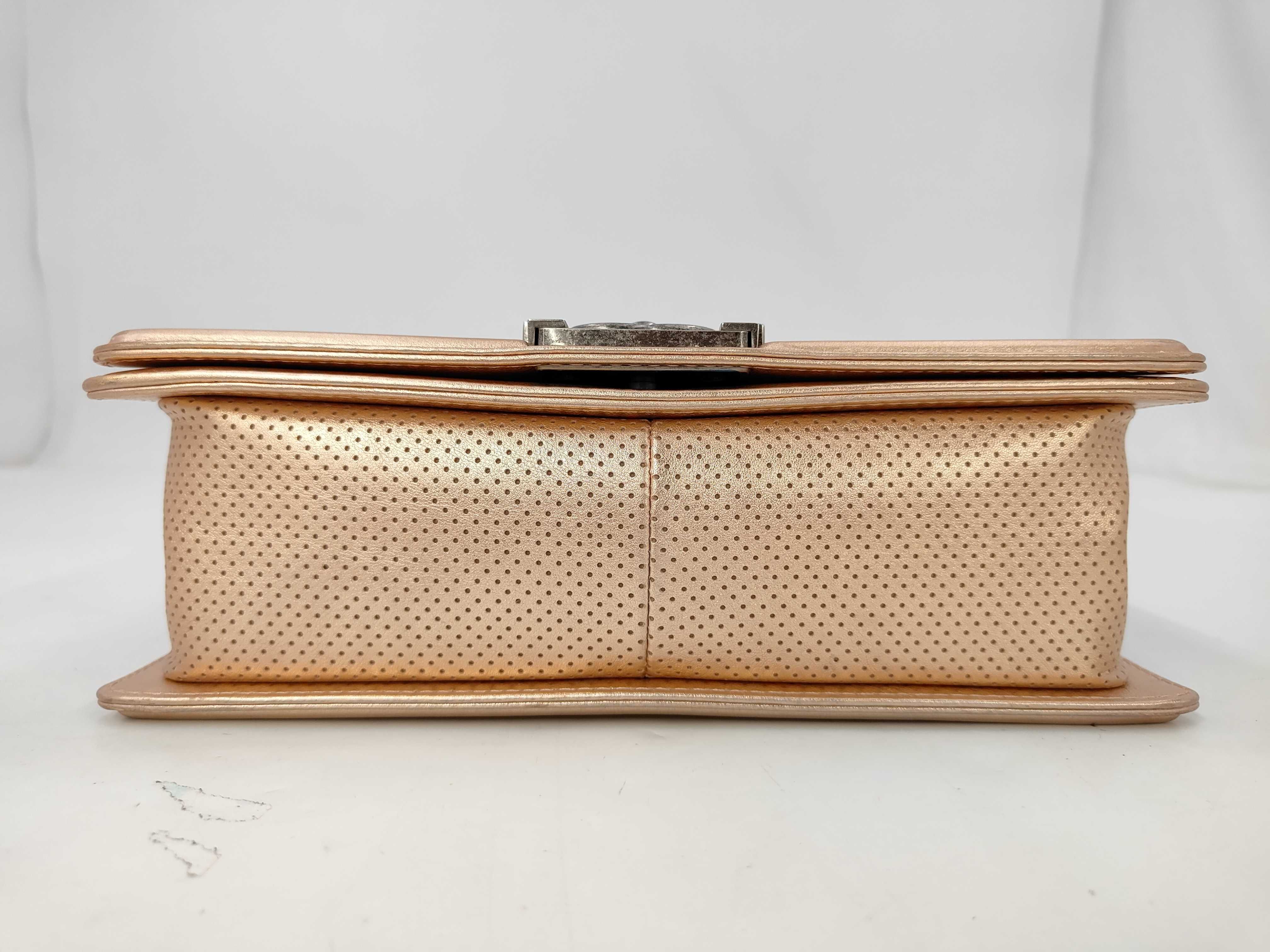 Boy Chanel Matelassé Chain Shoulder Bag, Perforated, Pink Gold — view 3