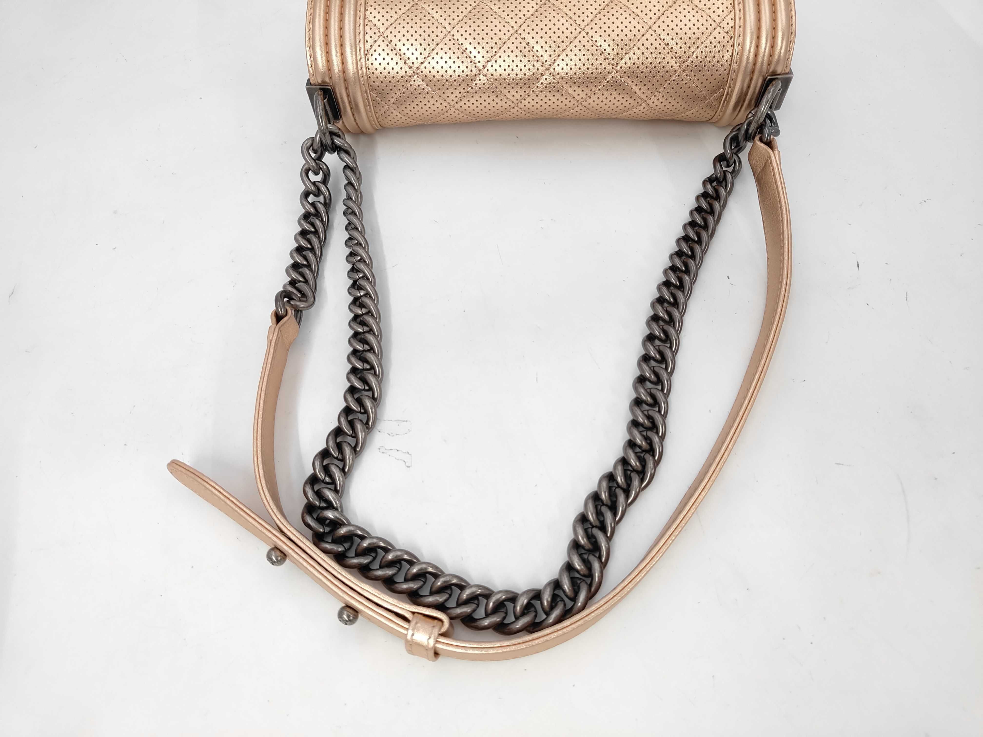 Boy Chanel Matelassé Chain Shoulder Bag, Perforated, Pink Gold — view 5