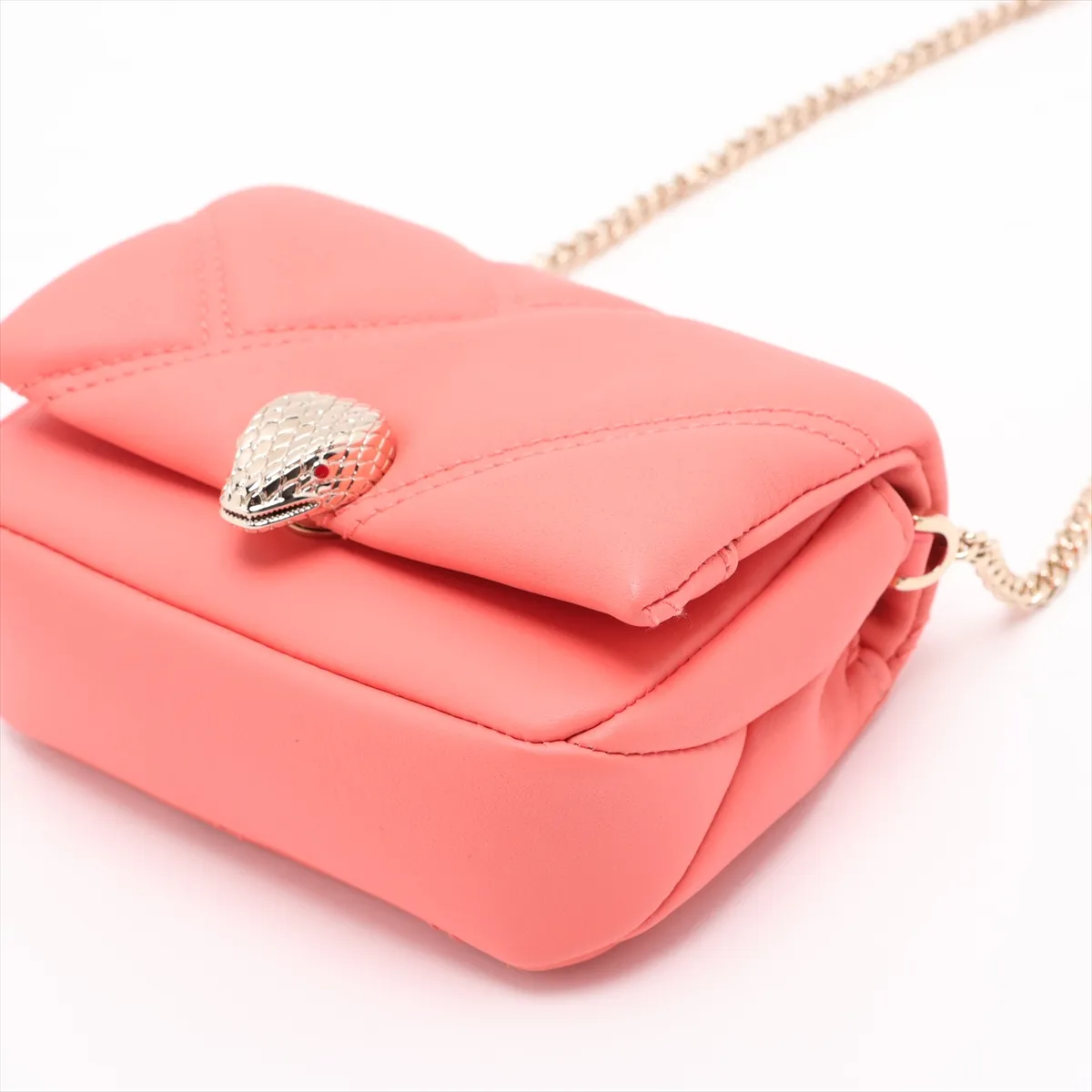 Serpenti Cabochon Leather Chain Shoulder Bag, Orange — view 3