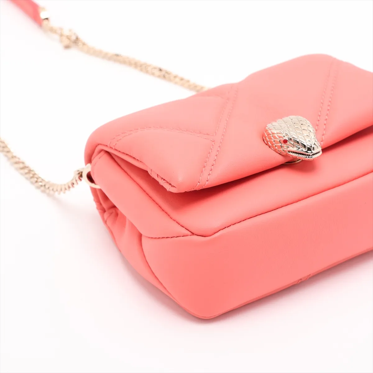 Serpenti Cabochon Leather Chain Shoulder Bag, Orange — view 4