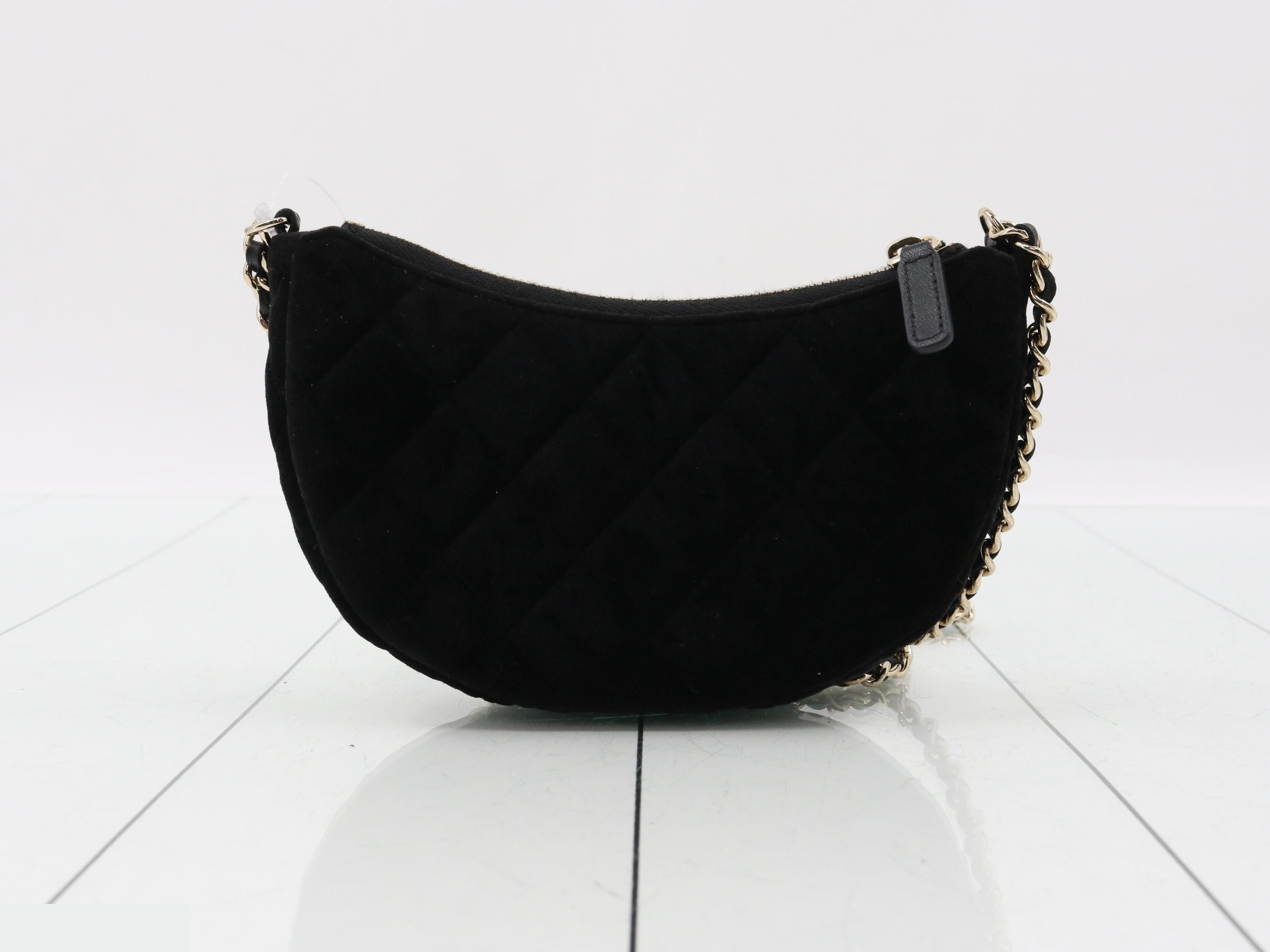 Suede Matelassé Chain Shoulder Bag, Black, Unused — view 2