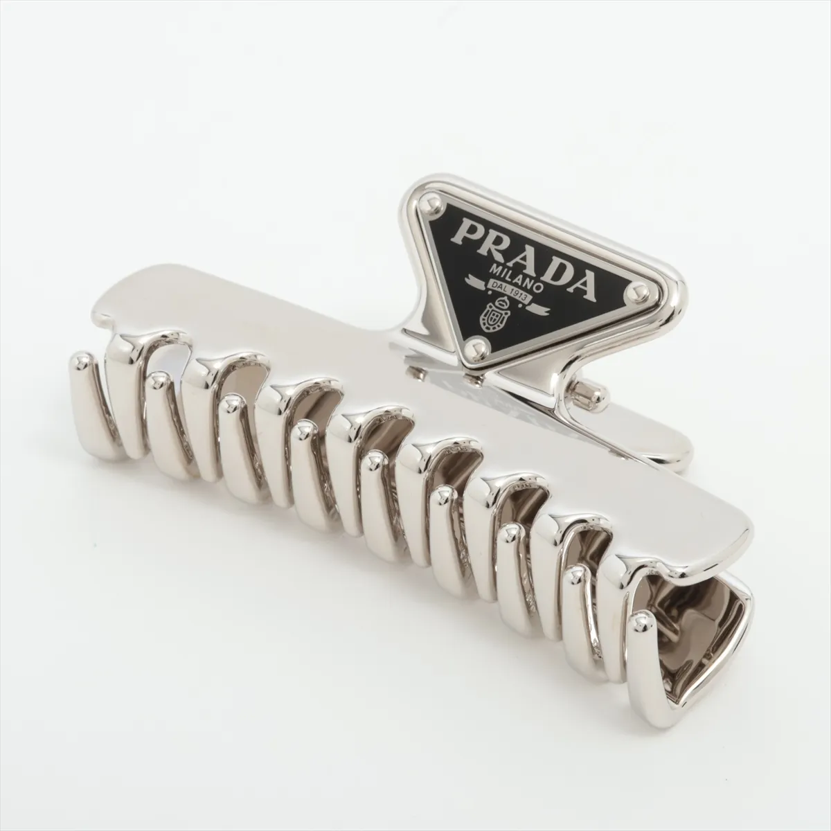 1IF103 Triangle Logo Hair Clip, Metal, Silver, — view 2
