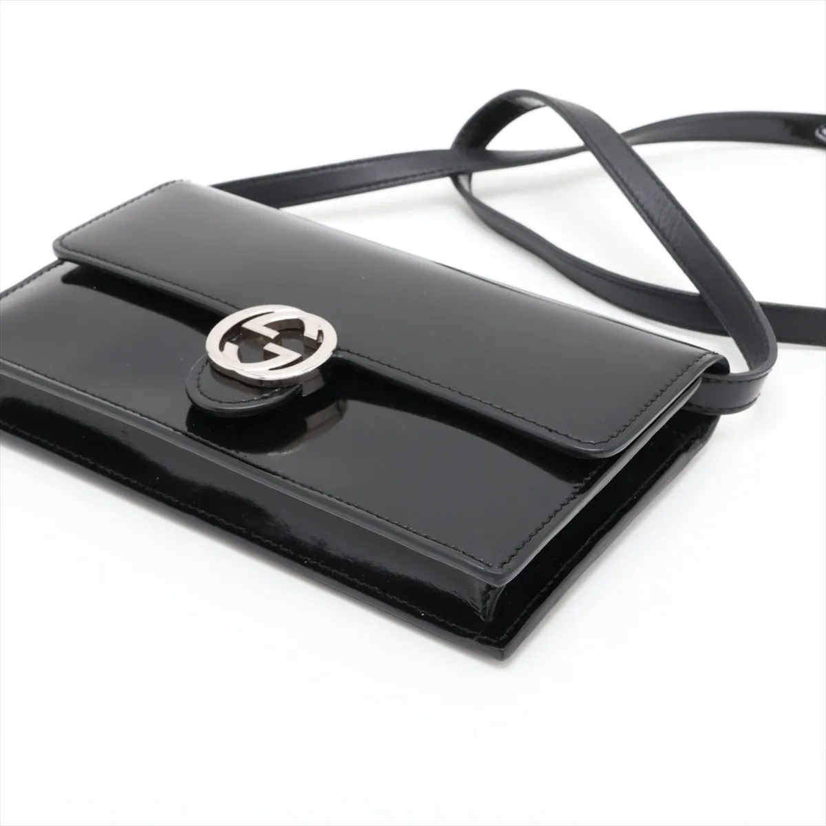 Interlocking G 369664 Patent Leather Shoulder Bag, Black — view 3