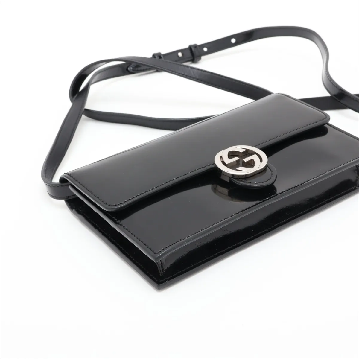 Interlocking G 369664 Patent Leather Shoulder Bag, Black — view 4