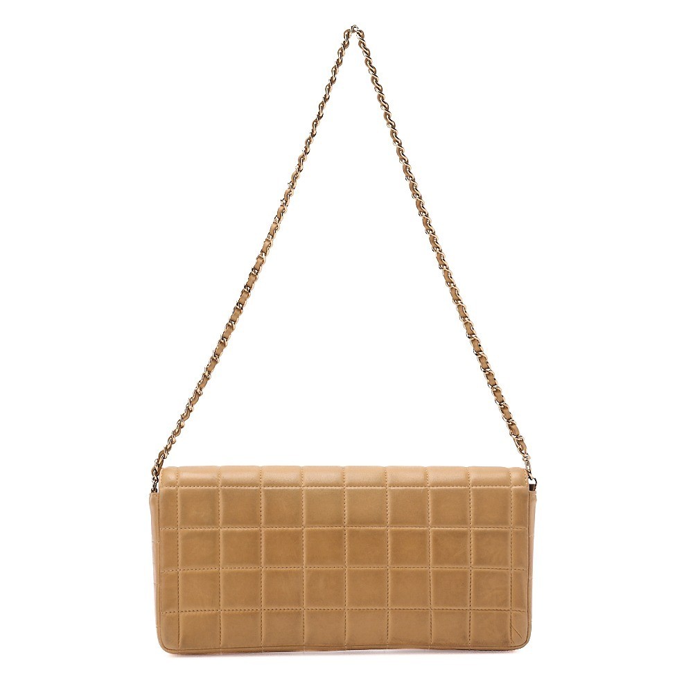 Lambskin chocolate bar chain shoulder bag, beige, gold hardware, series 7. — view 2