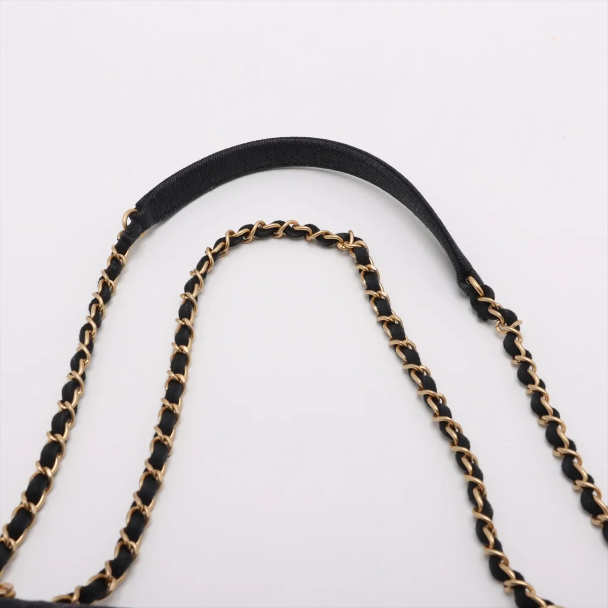 Matelasse Denim x Leather Chain Shoulder Bag Logo Black Gold Hardware JN0G5U7K Random Plate — view 6