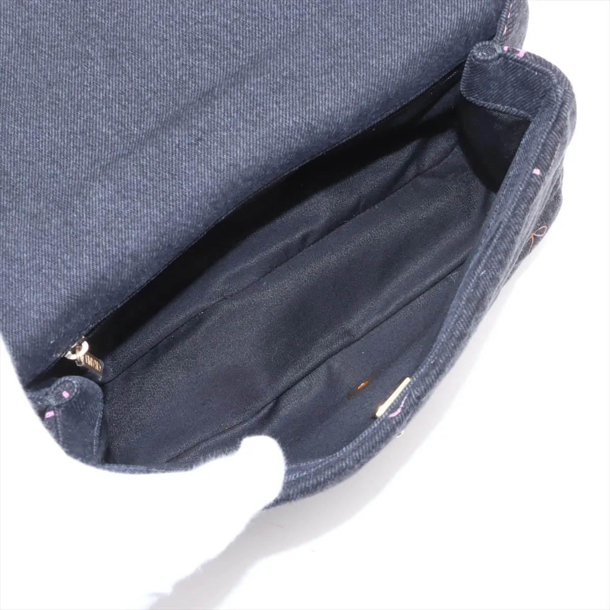Matelasse Denim x Leather Chain Shoulder Bag Logo Black Gold Hardware JN0G5U7K Random Plate — view 7