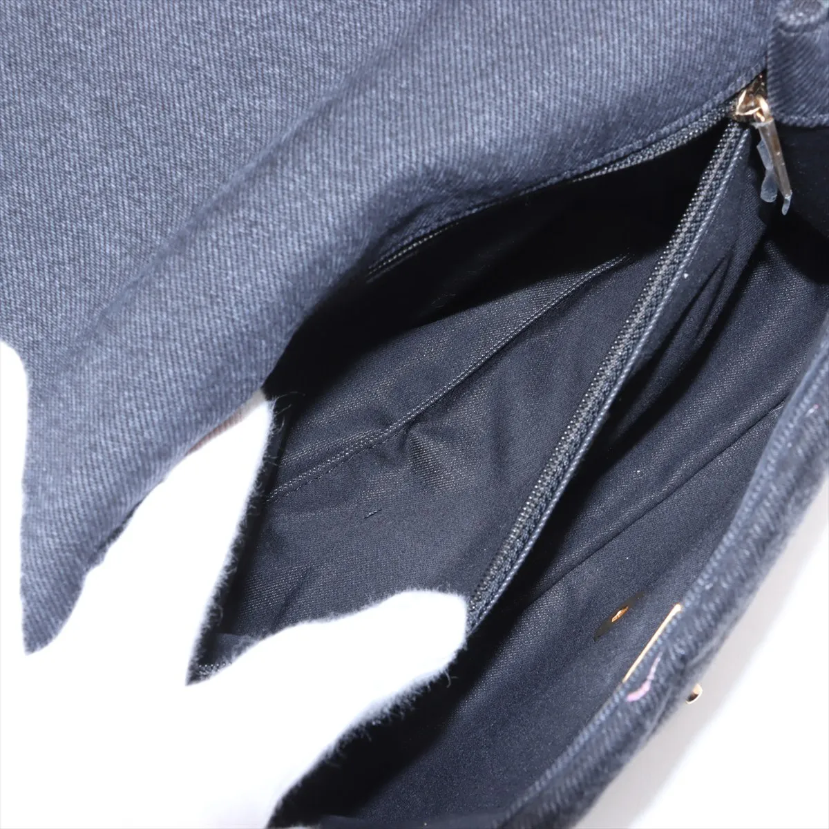 Matelasse Denim x Leather Chain Shoulder Bag Logo Black Gold Hardware JN0G5U7K Random Plate — view 8