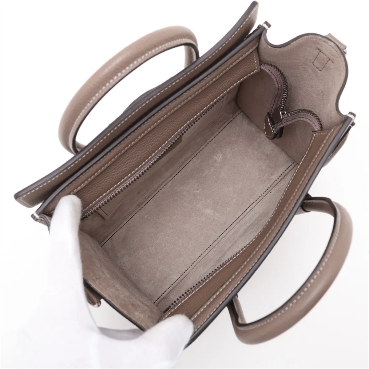 Luggage Nano Shopper Leather 2-Way Handbag, Greige — view 8
