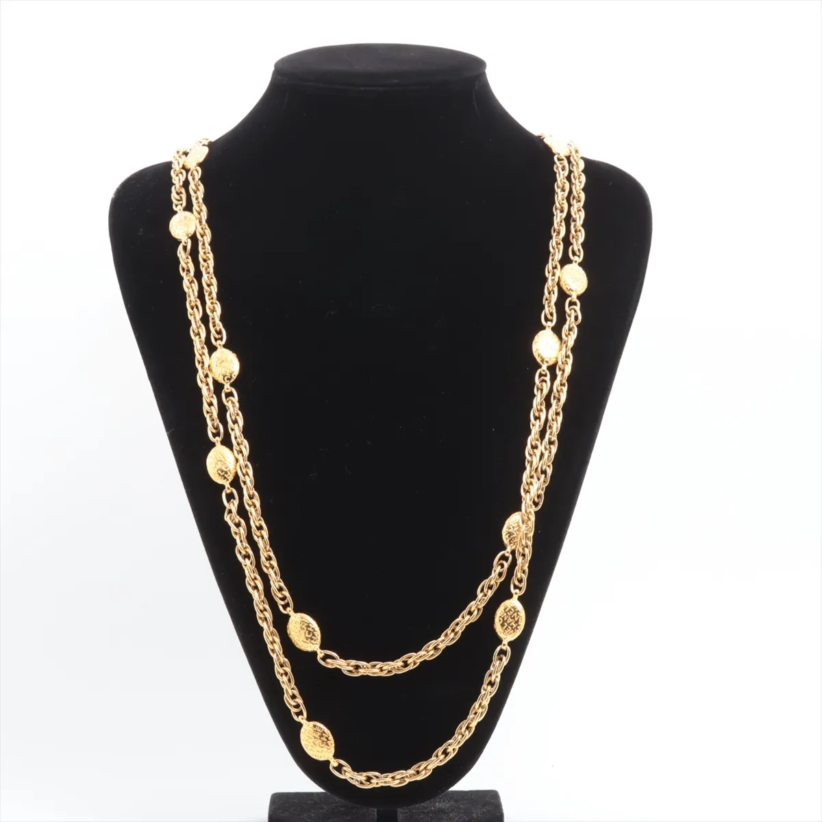 logo long necklace, GP gold. Shows signs of wear, — view 5
