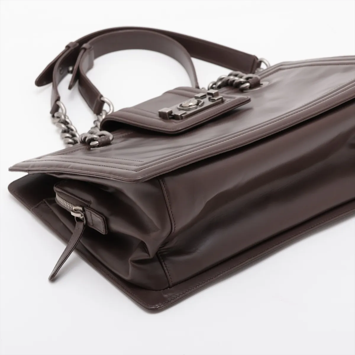 Boy Chanel Leather Chain Tote Bag, Brown, Gunmetal Hardware, Item Number 15337747 (Serial Number in the 15s range) — view 4