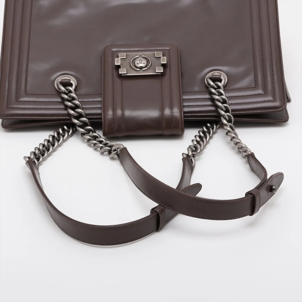 Boy Chanel Leather Chain Tote Bag, Brown, Gunmetal Hardware, Item Number 15337747 (Serial Number in the 15s range) — view 5