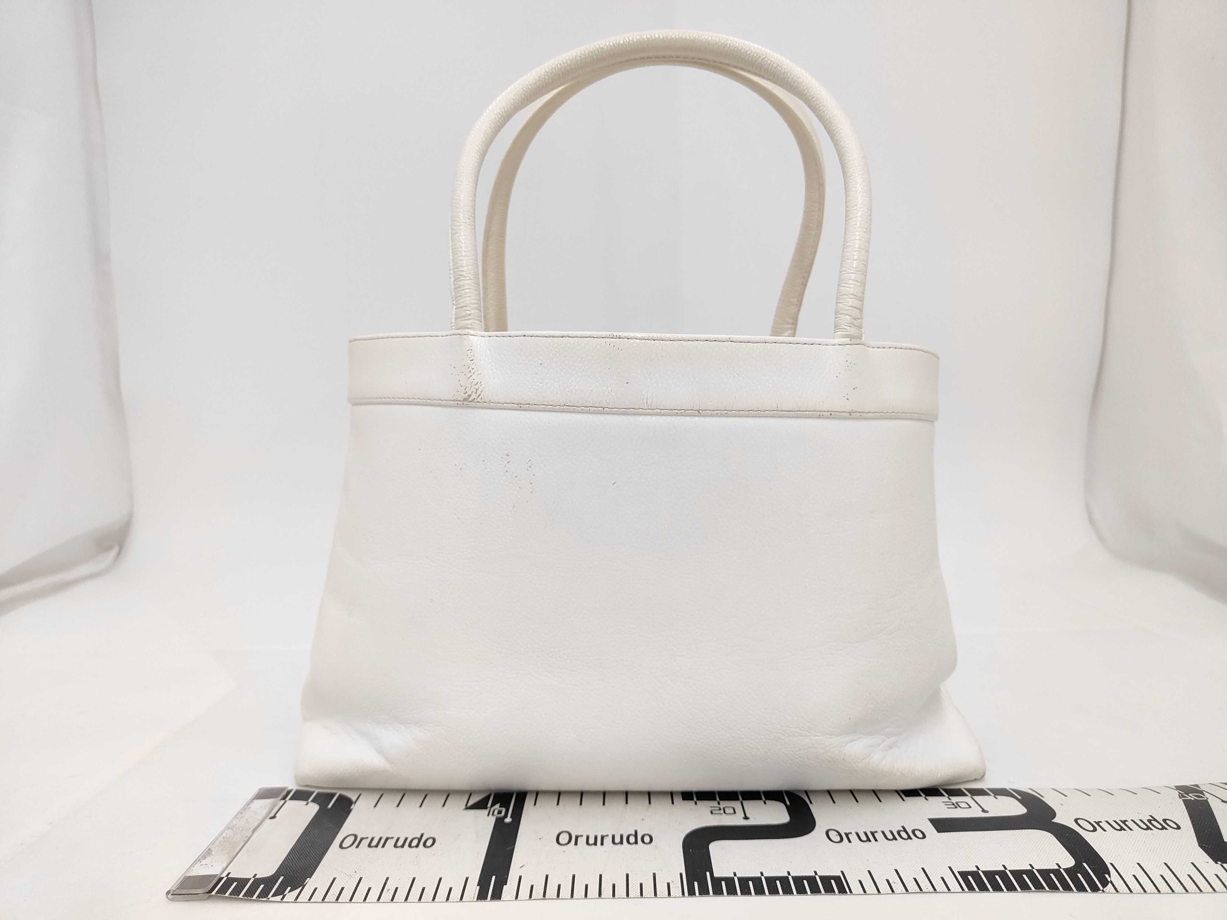 Coco Mark Caviar Skin Tote Bag, White with Gold Hardware, 9789918 Tote Bag — view 2