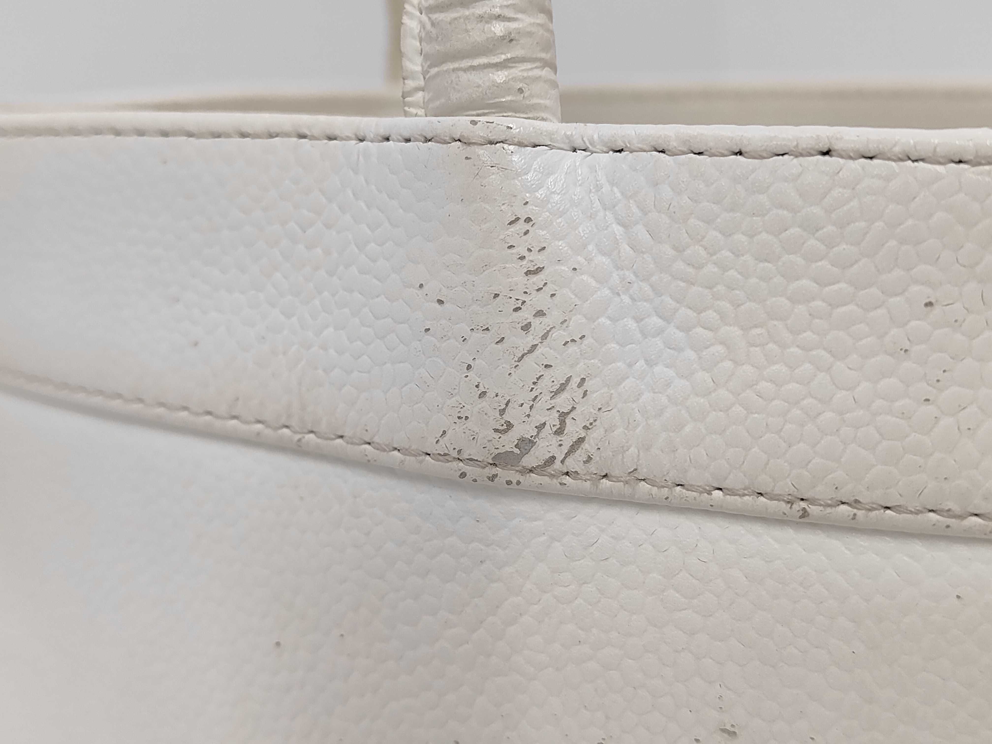Coco Mark Caviar Skin Tote Bag, White with Gold Hardware, 9789918 Tote Bag — view 4