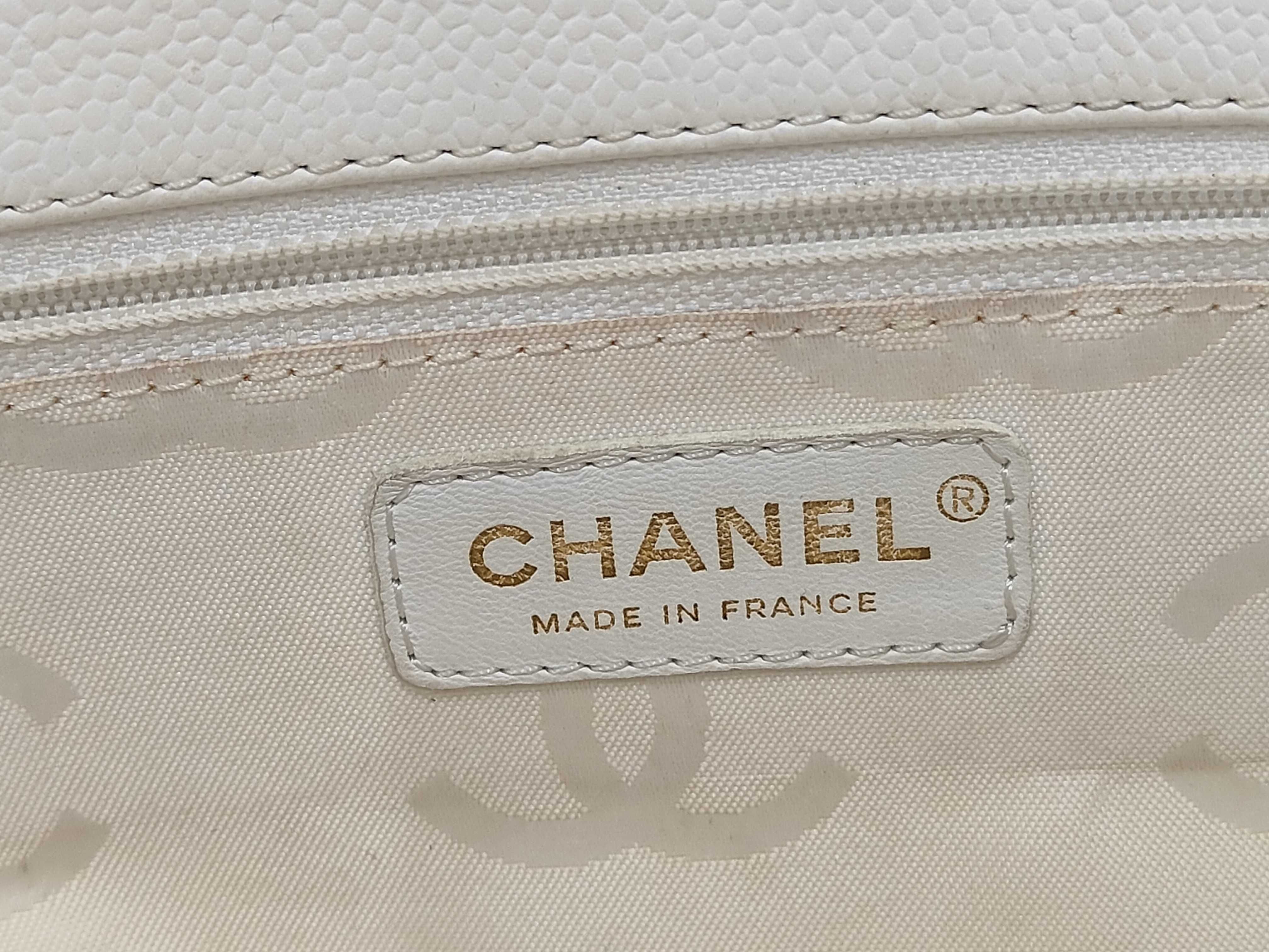 Coco Mark Caviar Skin Tote Bag, White with Gold Hardware, 9789918 Tote Bag — view 6