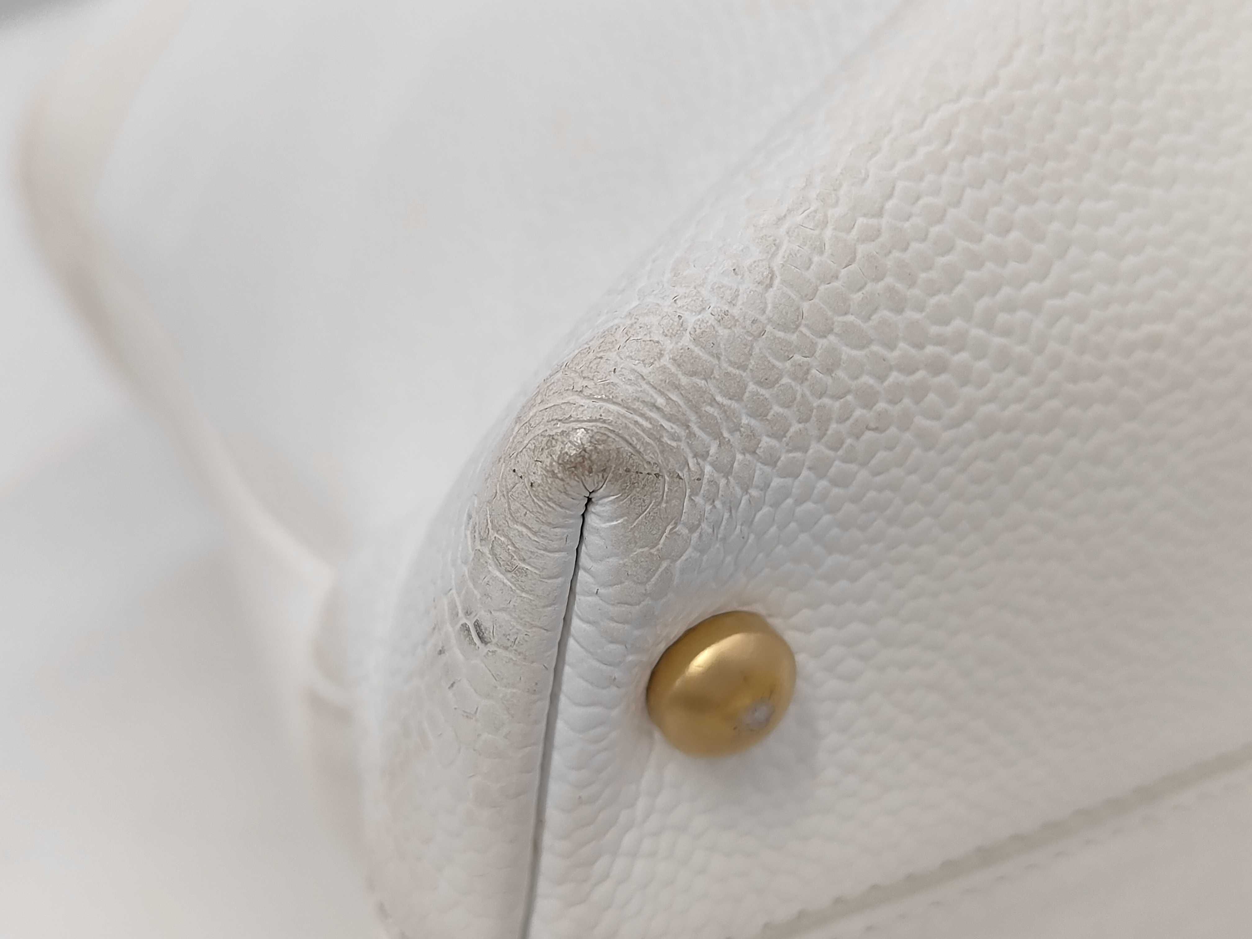 Coco Mark Caviar Skin Tote Bag, White with Gold Hardware, 9789918 Tote Bag — view 8