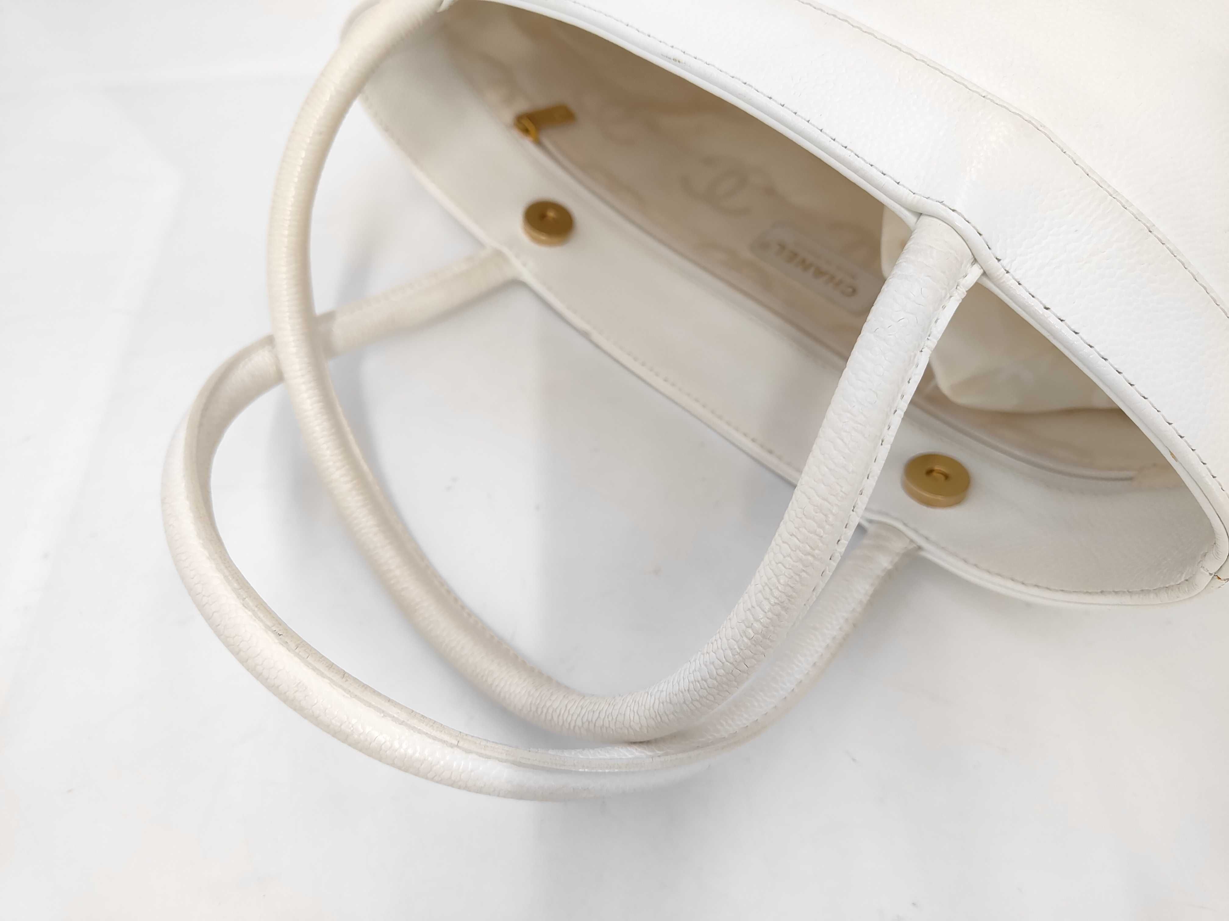 Coco Mark Caviar Skin Tote Bag, White with Gold Hardware, 9789918 Tote Bag — view 10