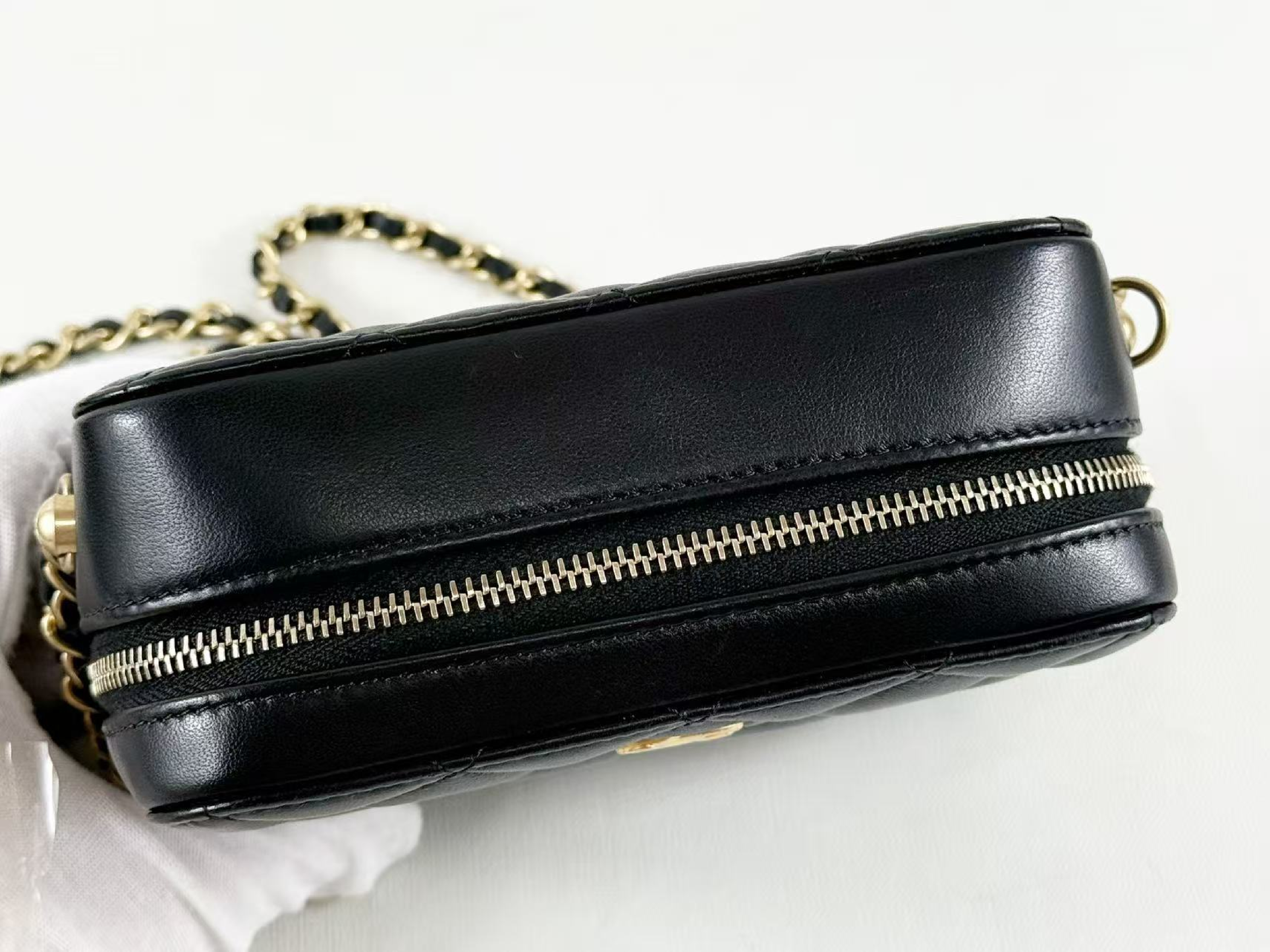 Black Matelassé Crushed Shoulder Bag, Approx. W15cm, Serial Number 31-series, with Dust Bag and Seal, Vintage Gold Hardware, 31852411 — view 13