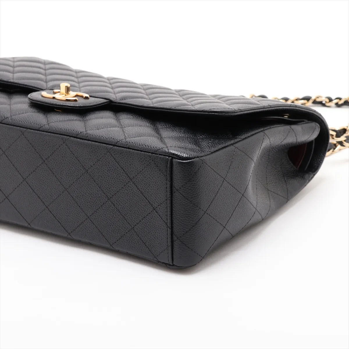 [Individually packaged] Chanel Large Matelassé 34 Maxi Caviar Skin Double Flap Double Chain Bag, Black with Gold Hardware, 16763464, Serial Number 16-158601 — view 3