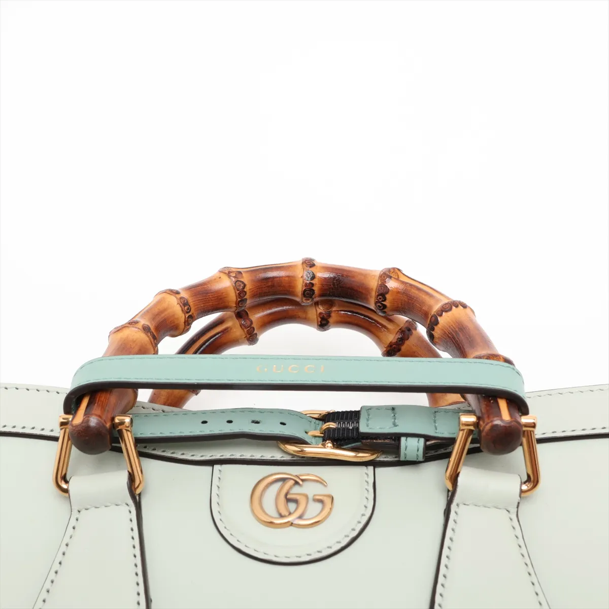Bamboo Diana Leather 2-Way Handbag, Green, 702721 — view 6