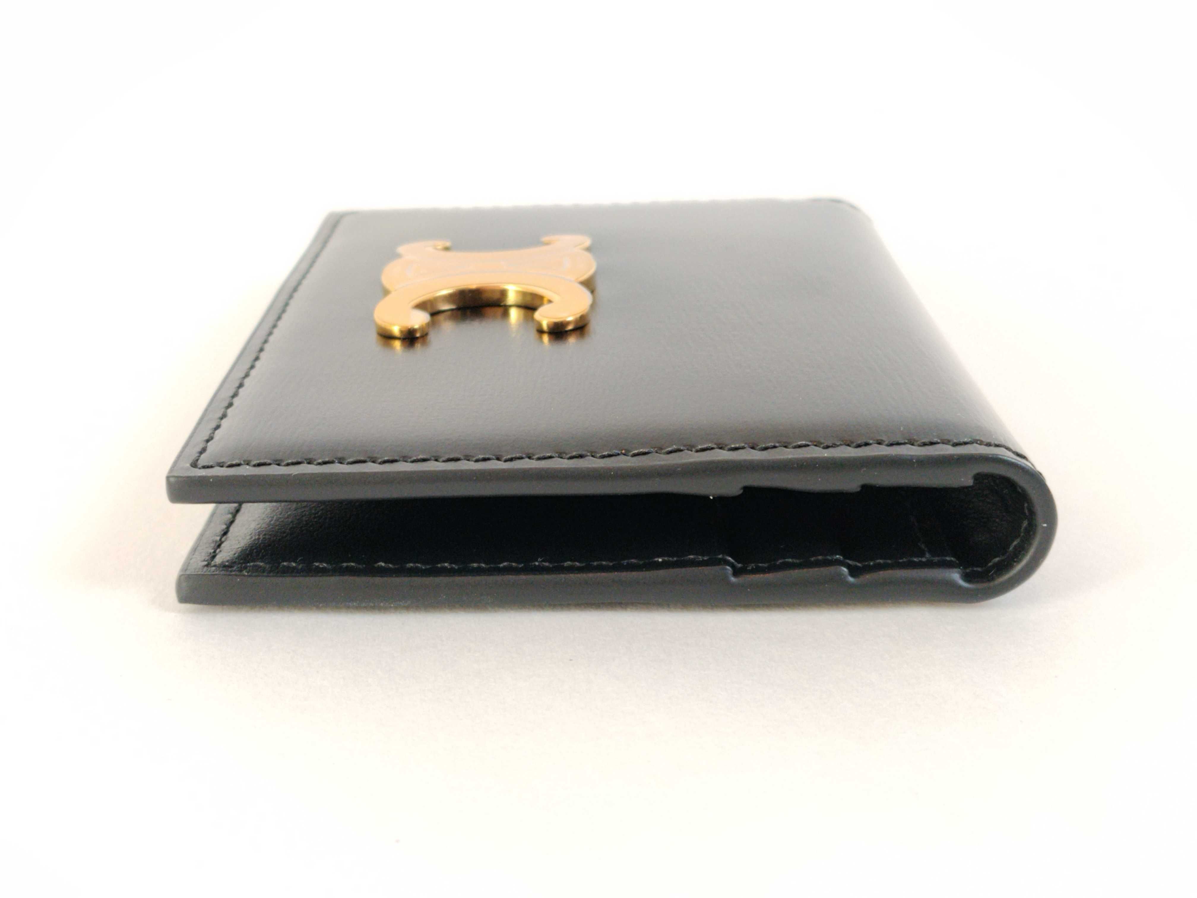 Bifold Triomphe Card Holder, Black/Gold, with protective film on hardware. Card case, pass case, business card holder. — view 5