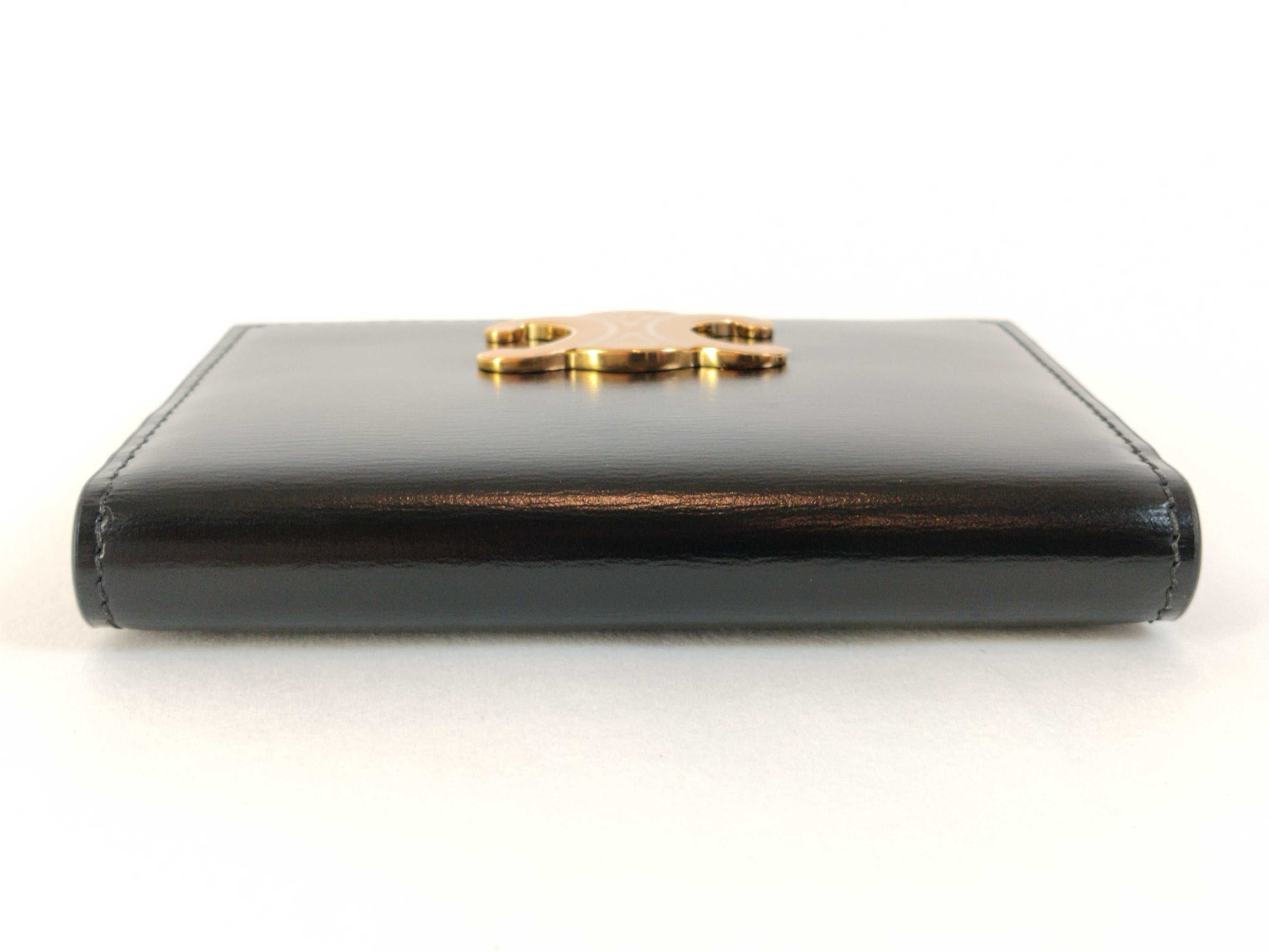 Bifold Triomphe Card Holder, Black/Gold, with protective film on hardware. Card case, pass case, business card holder. — view 6