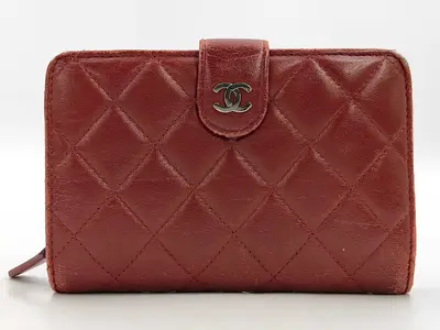 SLG MATELASSE LAMBSKIN BIFOLD WALLET RED W/CARD NO.16 16467542 Wallet