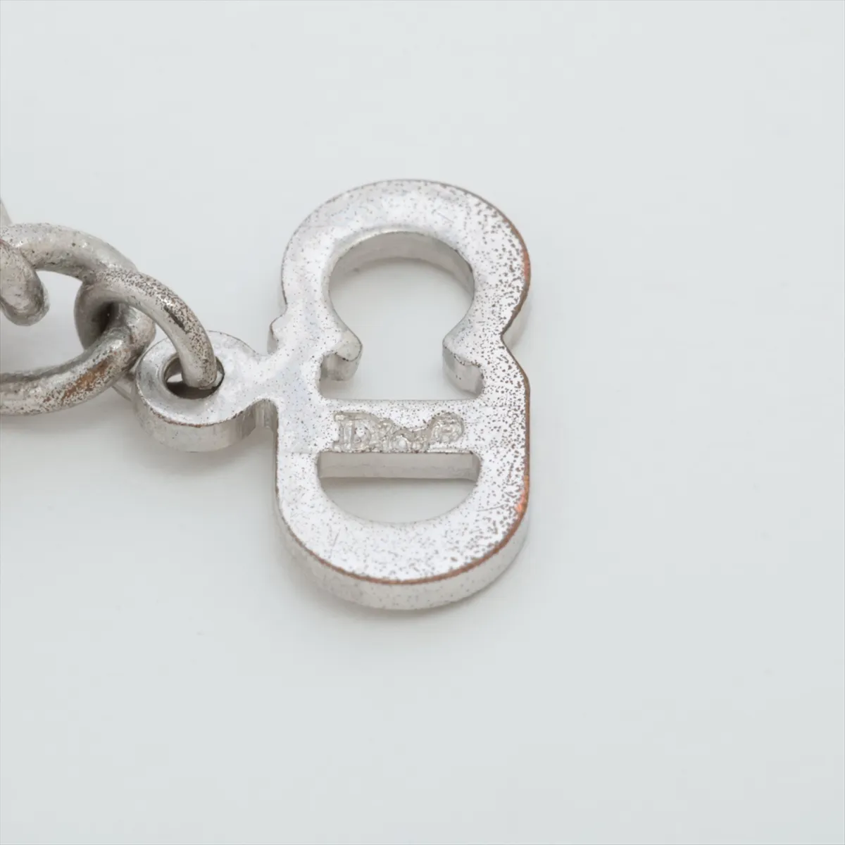CD logo necklace, metal, silver. Shows signs of wear, — view 4