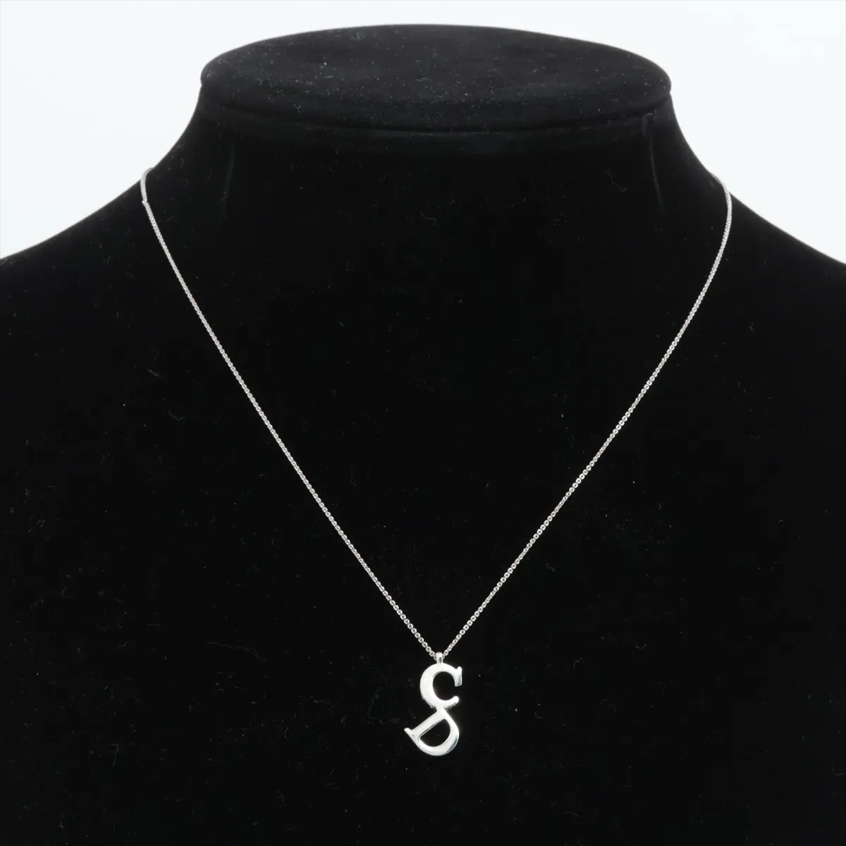 CD logo necklace, metal, silver. Shows signs of wear, — view 5