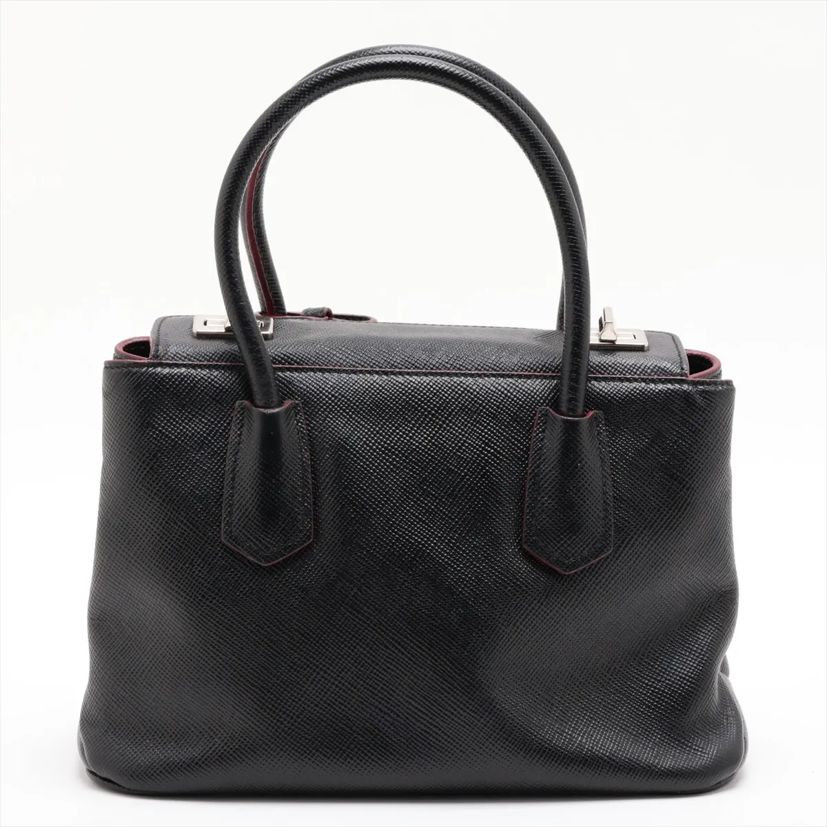 Saffiano Leather 2-Way Handbag, Black x Red — view 2