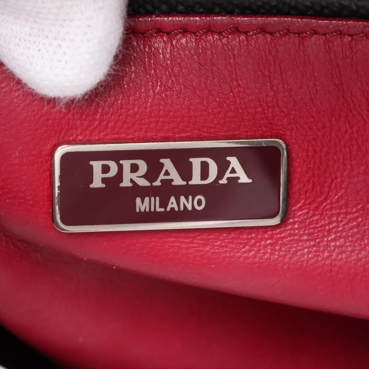 Saffiano Leather 2-Way Handbag, Black x Red — view 13