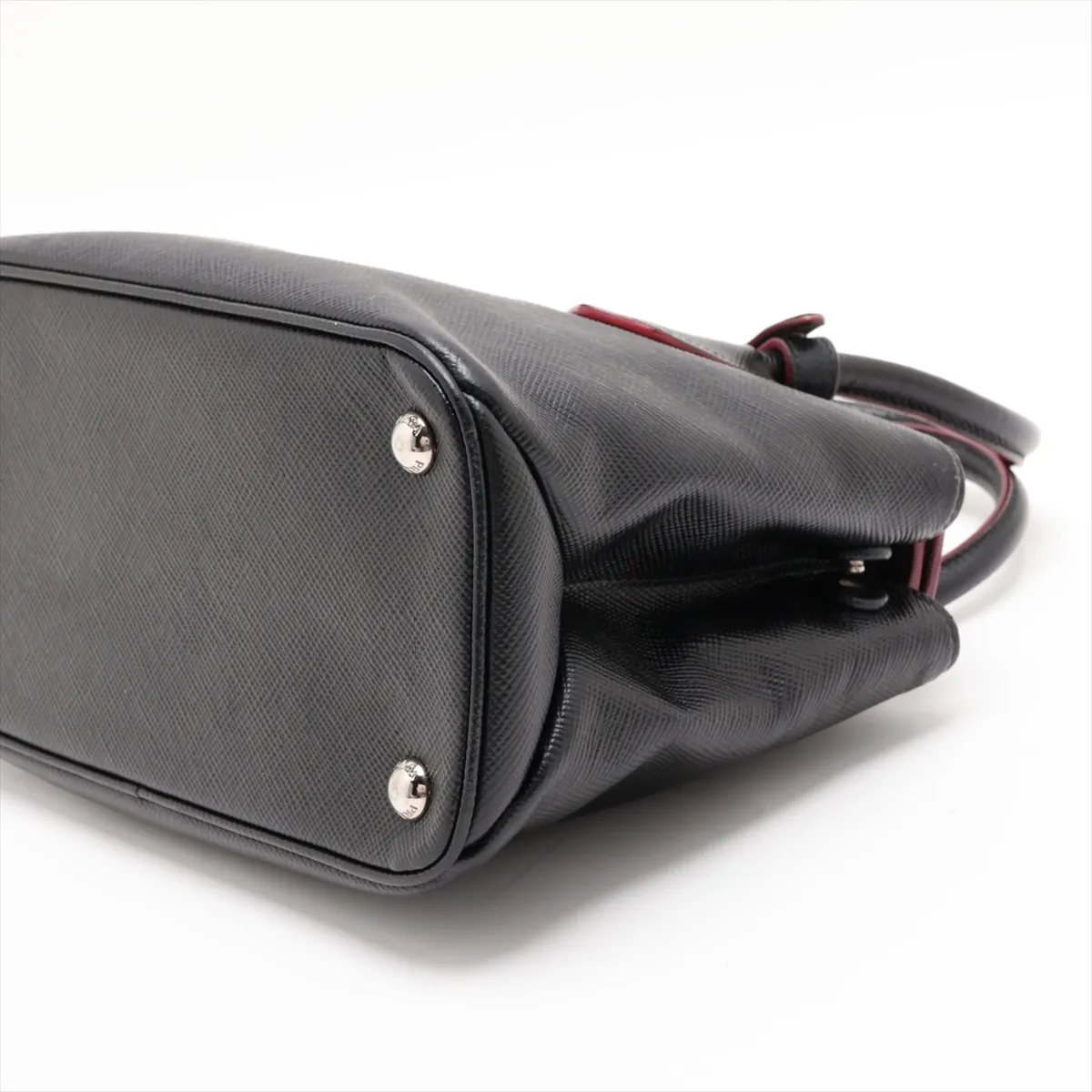 Saffiano Leather 2-Way Handbag, Black x Red — view 3